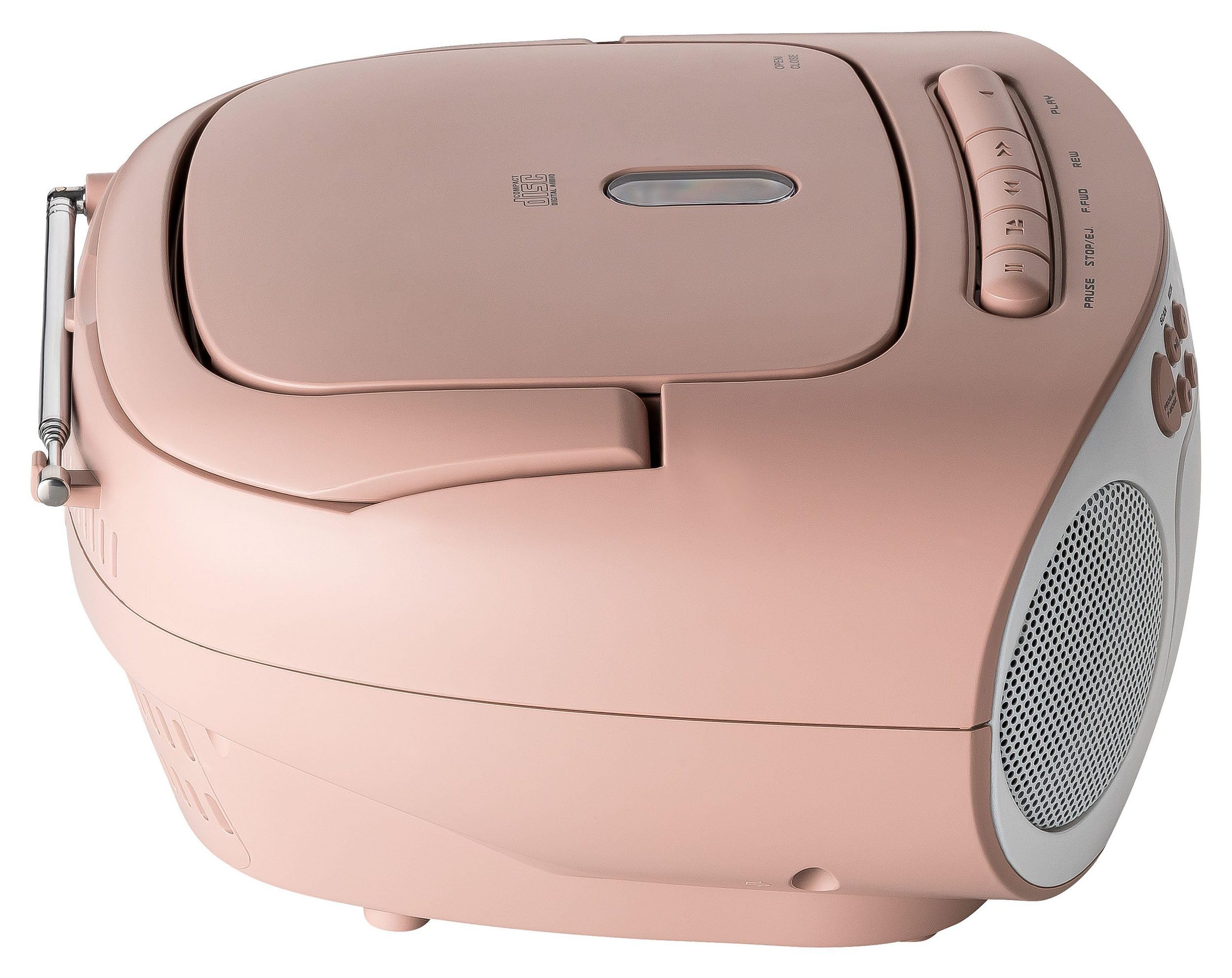 Reflexion RCR2260 Portable CD Player with Cassette & FM Radio - PLL Tuning, LCD Display, AUX Input, Headphone Jack - White/Pink (Home, Office, Car, Travel Use)
