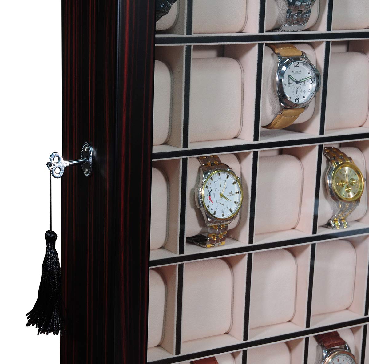 30-Piece Ebony Wood Personalized Watch Display Case - Wall Hanging Storage Organizer Box & Stand for Luxury Watch Collectors - Perfect for Home, Office, or Retail Store Display