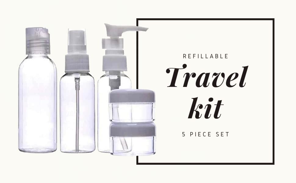 5-Piece Travel Bottle Set - Leak-Proof Empty Pressure Spray Bottles for Cosmetics & Perfume | TSA Approved Transparent Plastic Atomizer Kit with Different Shapes & Sizes | Perfect for Travel, Gym, and Daily Skincare Routine