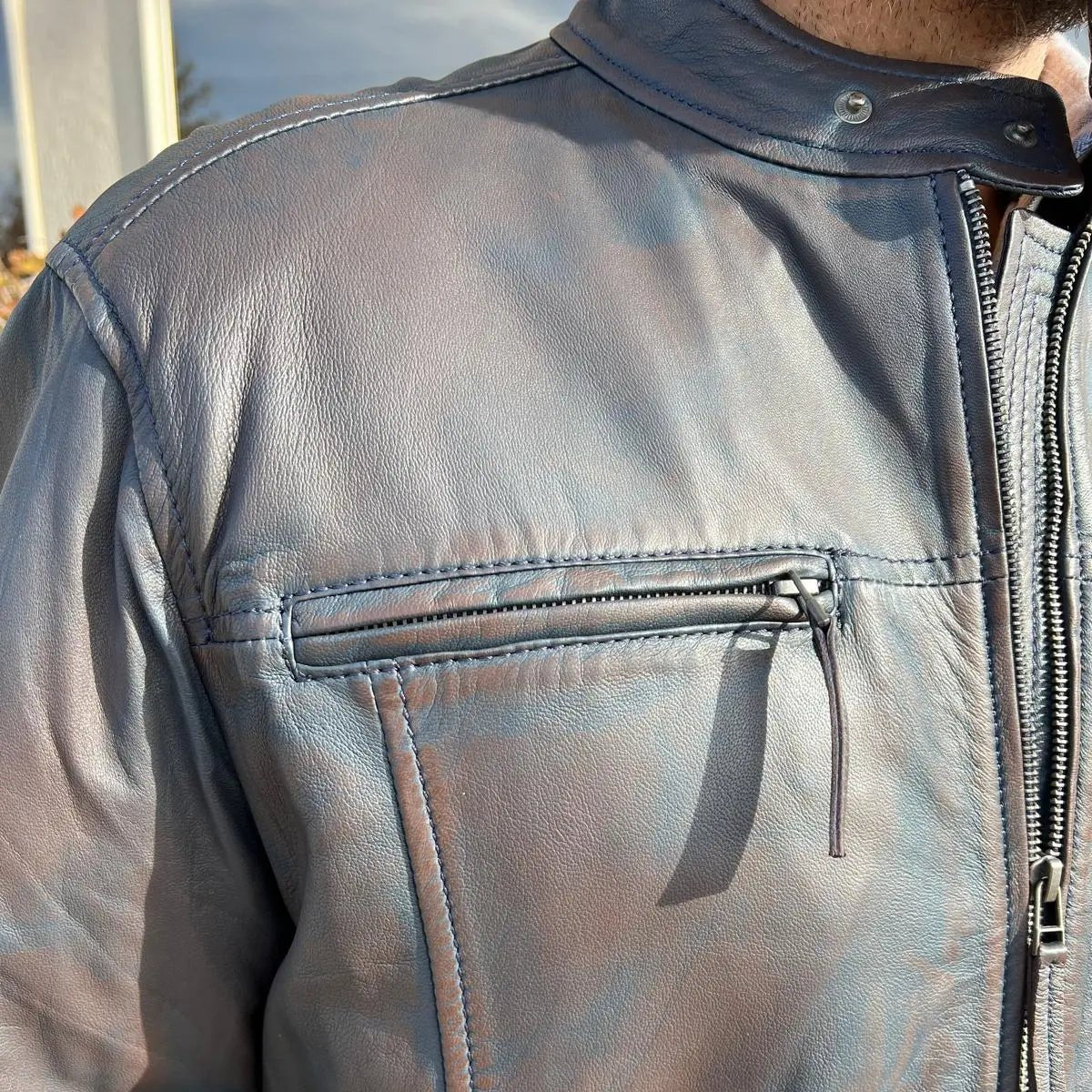 BOL Men's Snap Collar Lamb Leather Jacket - Stylish Genuine Leather Biker Jacket for Men, Perfect for Motorcycle Riding, Casual Outfits & Night Out