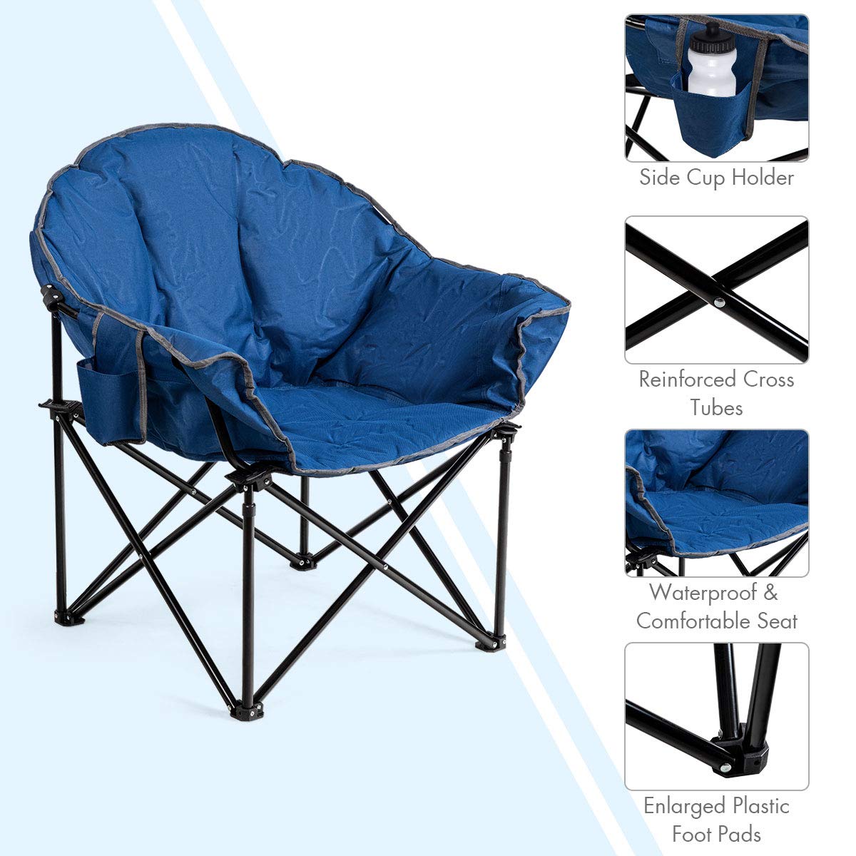 Giantex Set of 2 Portable Camping Chairs - Moon Saucer Folding Chairs with Soft Padded Seat, Cup Holder & Carry Bag for Outdoor, Beach, Picnic, Backyard (Navy Blue) - Perfect for Camping, Tailgating, and Relaxing in Your Garden