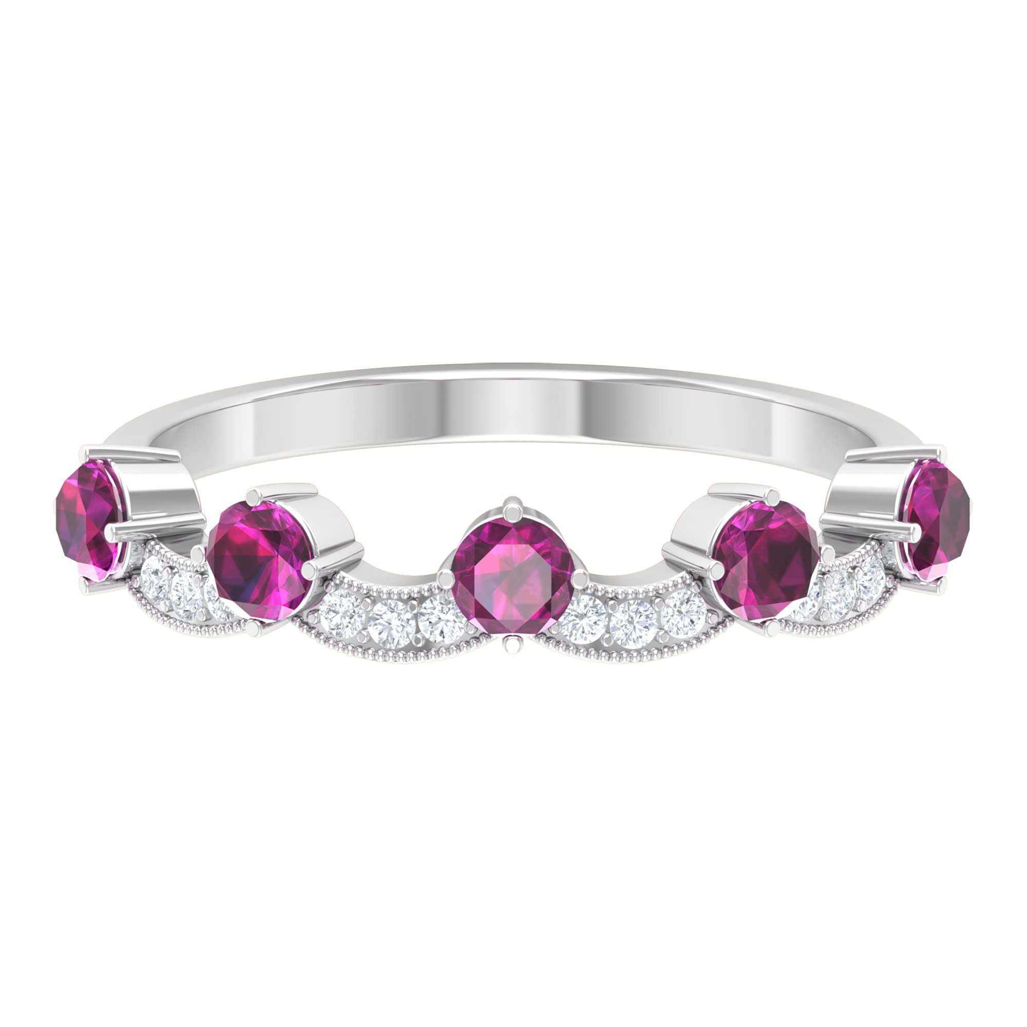 3/4 CT Rhodolite and Diamond Ring - 14K Solid Gold June Birthstone Ring for Women, Half Eternity Band with Red Rhodolite Gemstones | Perfect for Anniversaries, Engagements & Special Occasions