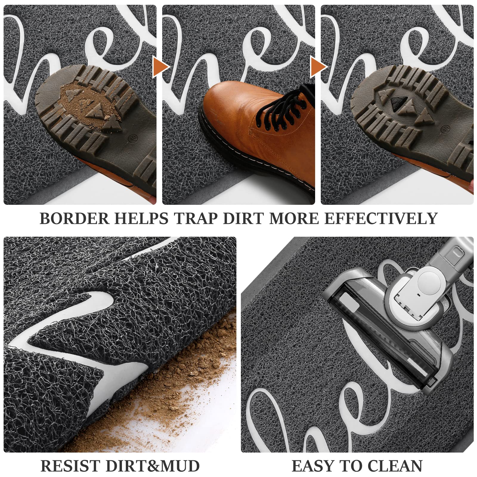BeneathYourFeet 36x24 Inch Dark Grey Welcome Doormat - Non-Slip Low Profile Entryway Floor Mat for Front Door, Patio & High Traffic Areas | Perfect for Home, Office & Outdoor Use