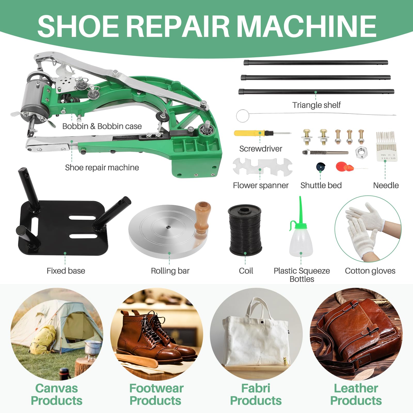 **Heavy Duty Leather Sewing Machine - Dual Cotton Nylon Thread Shoe & Bag Repair Stitcher - Portable Handheld Cobbler Machine for Shoes, Bags, Tents, Clothes (Ideal for DIY Repairs & Professional Use)**