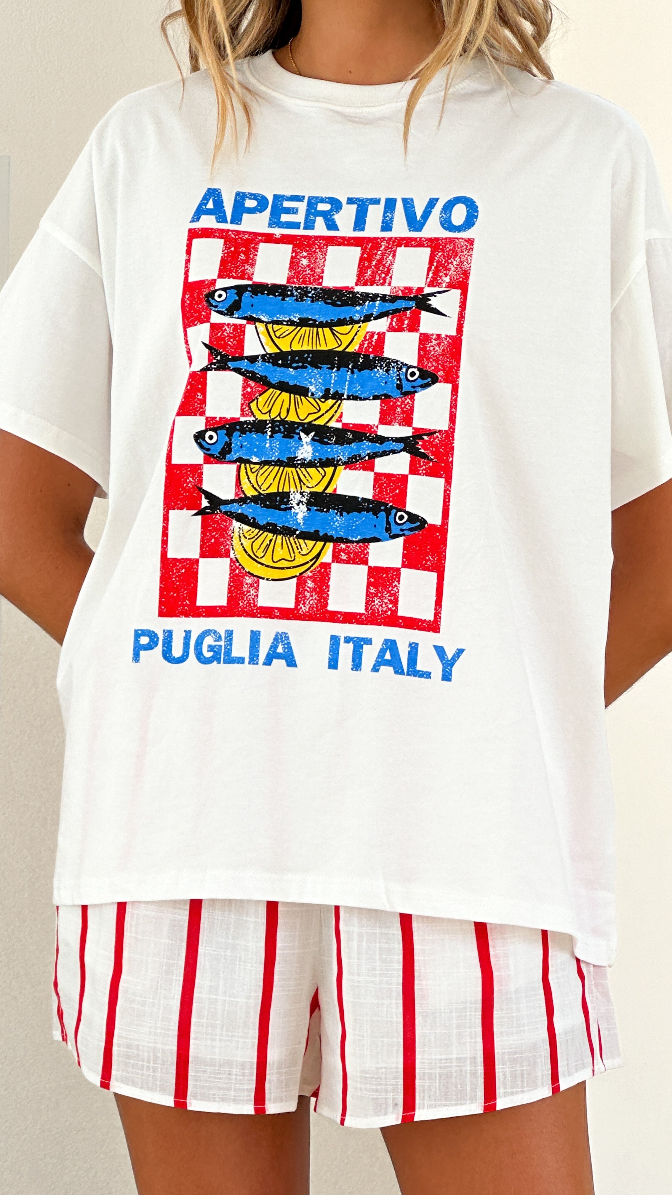 Italian Women's Summer Top & Shorts Set - White & Red Outfit for Beach, Vacation, and Casual Wear