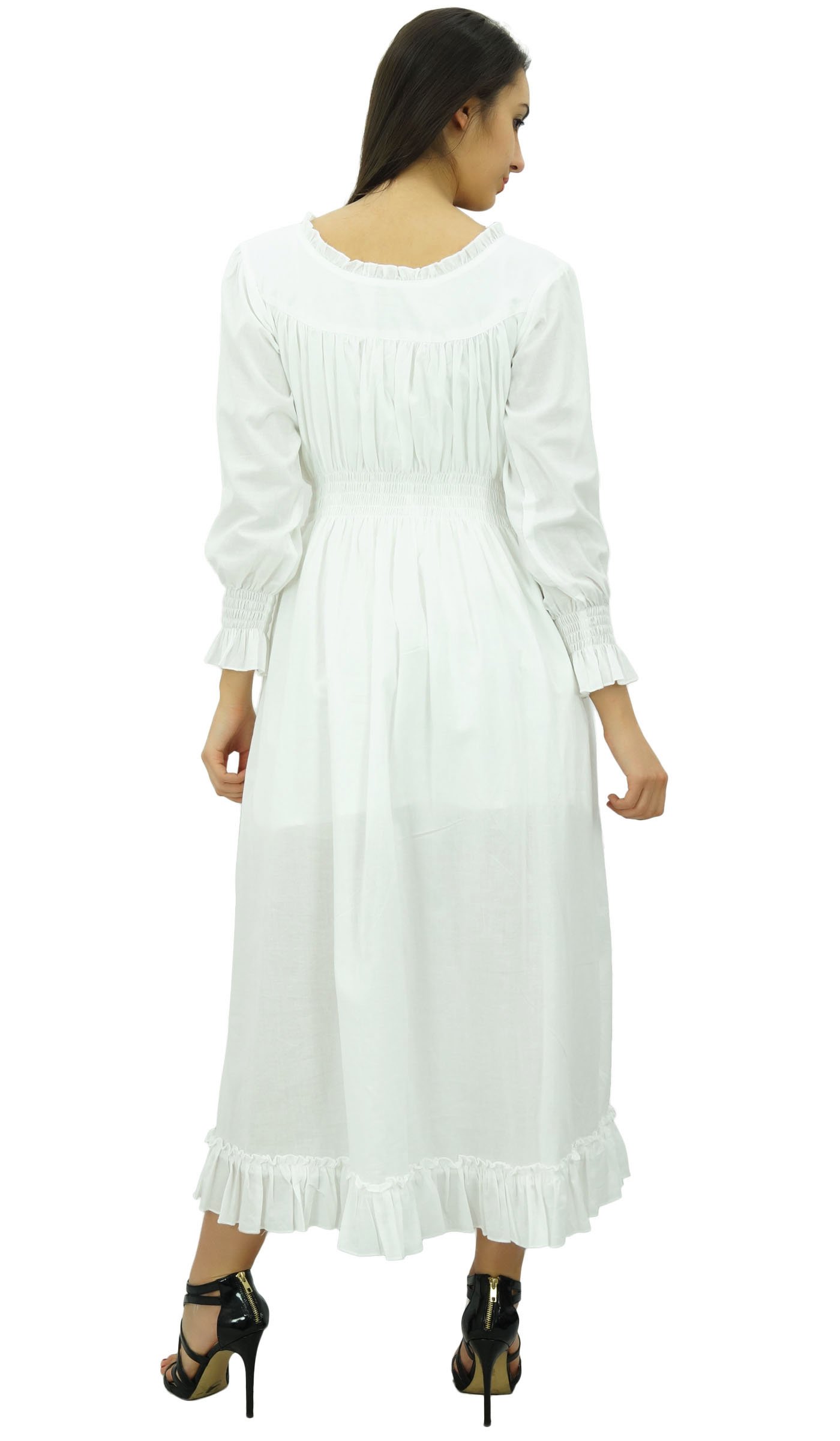 Bimba Women's Cotton Smocked Waist Long Casual Maxi Dress - Flowy Summer Beach Dress for Vacation, Date Night & Outdoor Events