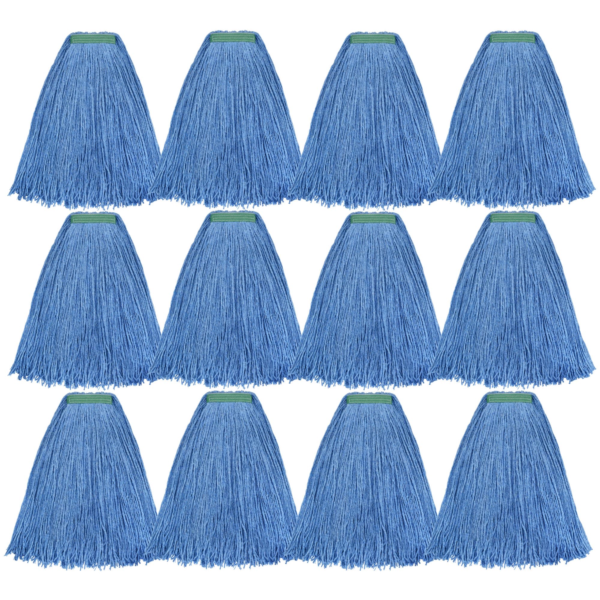Heavy Duty Cotton Mop Heads 24oz 12-Pack - Universal Replacement for Home & Commercial Cleaning (Blue)