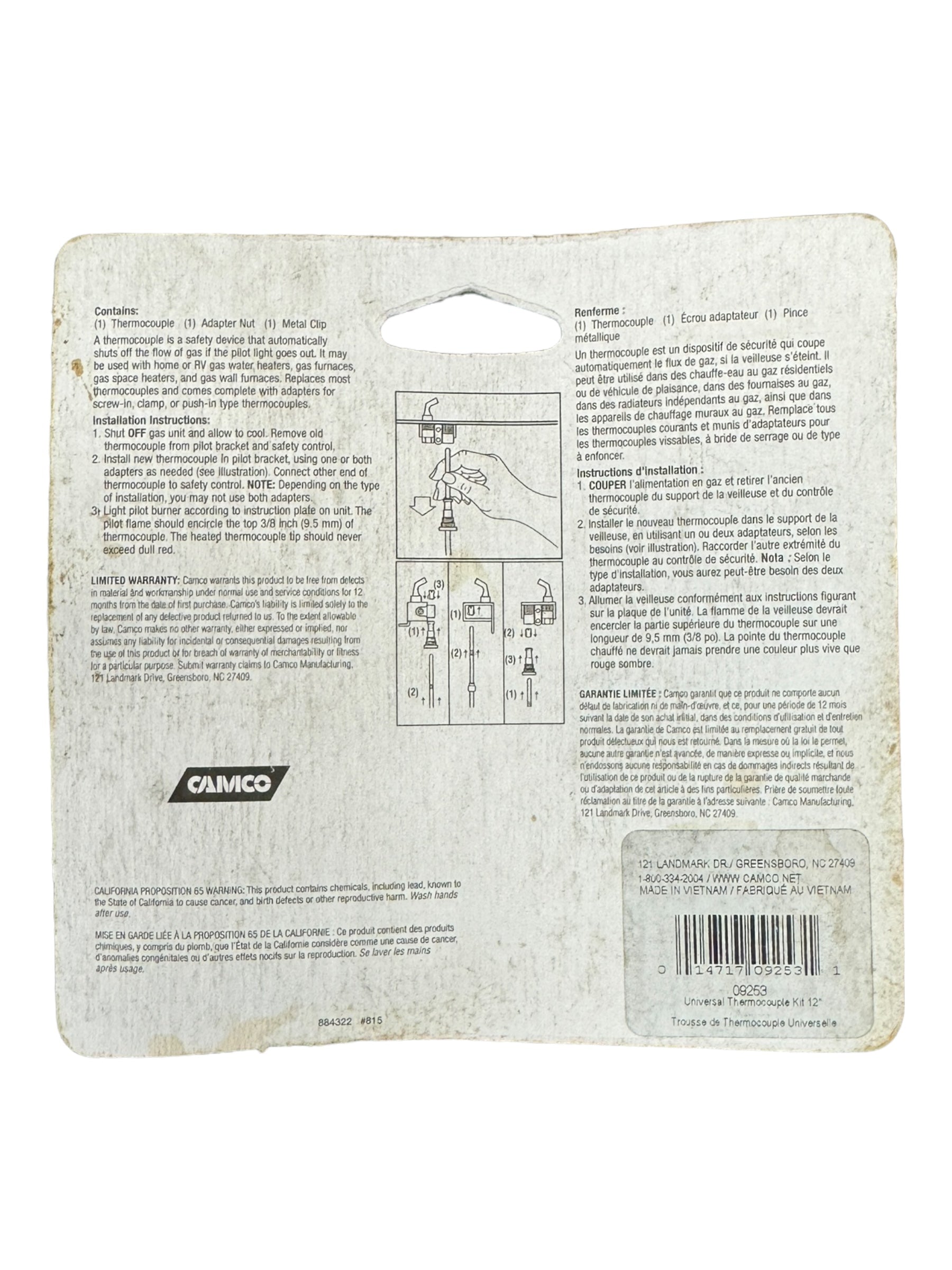 CAMCO Universal Thermocouple Kit 09 0347 - Compatible with Most Gas Furnaces, Water Heaters & Fireplaces - High-Quality Replacement Part for Reliable Heating Performance - Perfect for Home Heating System Repairs & Maintenance