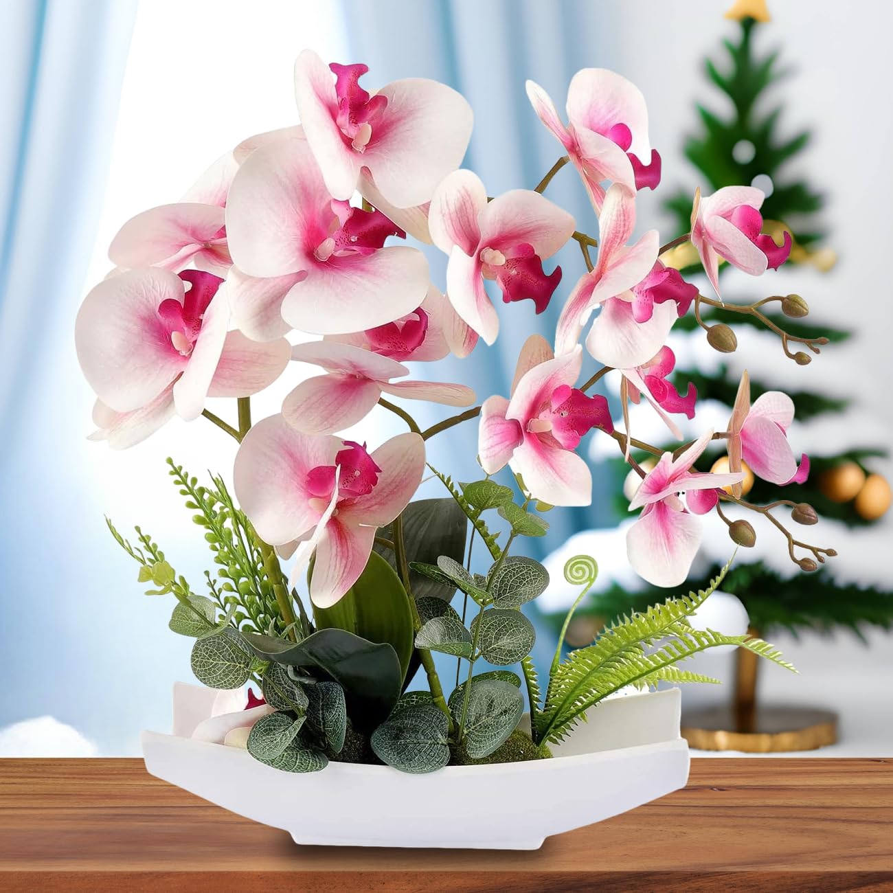 YOBANSA Real Touch Silk Orchid Bonsai - Artificial Flowers in Pot, Fake Flower Arrangement for Home Decor (Pink) | Perfect for Living Room, Office Desk & Wedding Centerpiece Decorations
