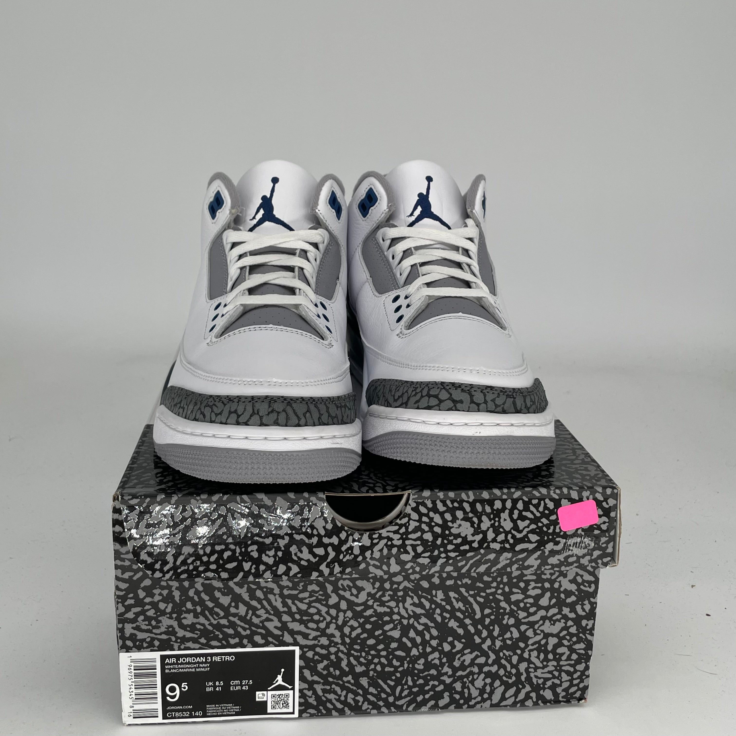 AIR JORDAN 3 MIDNIGHT NAVY Men's Basketball Shoes - Size 9.5 (CT8532-140) | Retro Sneakers for Casual Wear, Street Style & Court Performance