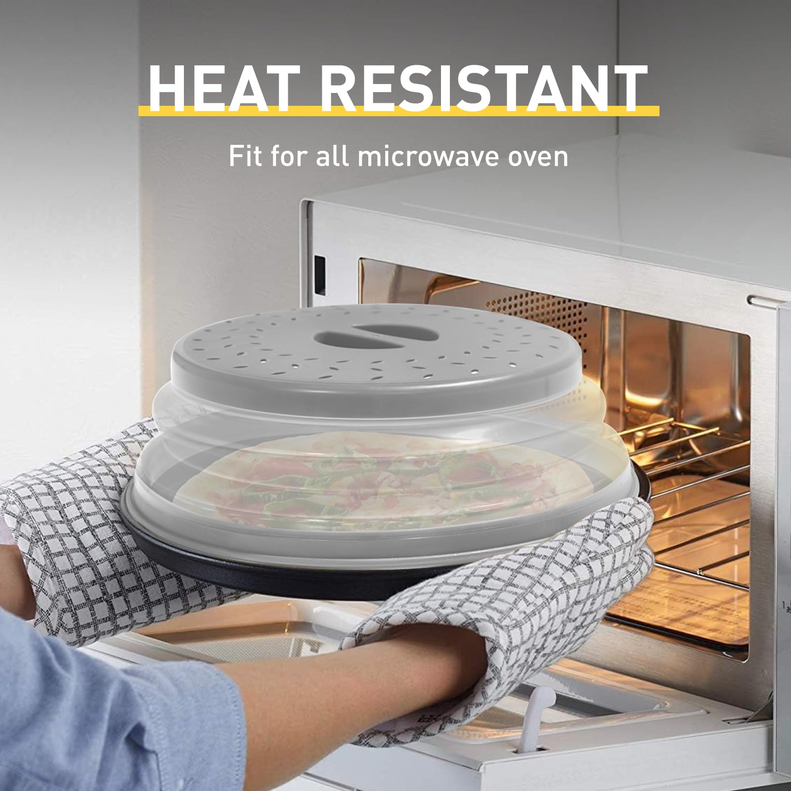 Collapsible Microwave Splatter Cover with Ventilation - BPA-Free Microwave Splatter Guard for Plates, Bowls & Dishes | Multi-Functional Kitchen Gadget for Vegetables & Fruits | Space-Saving Design with Hook Hole (Grey) - Perfect for Meal Prep & Quick Reheating