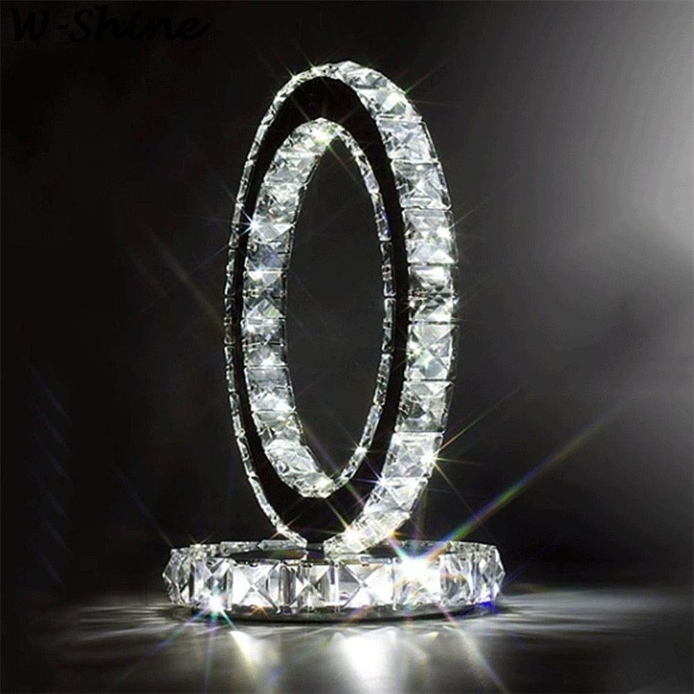Elegant Crystal Rings Table Lamp - Modern LED Bedside Night Light for Bedroom, Living Room, and Office Decor
