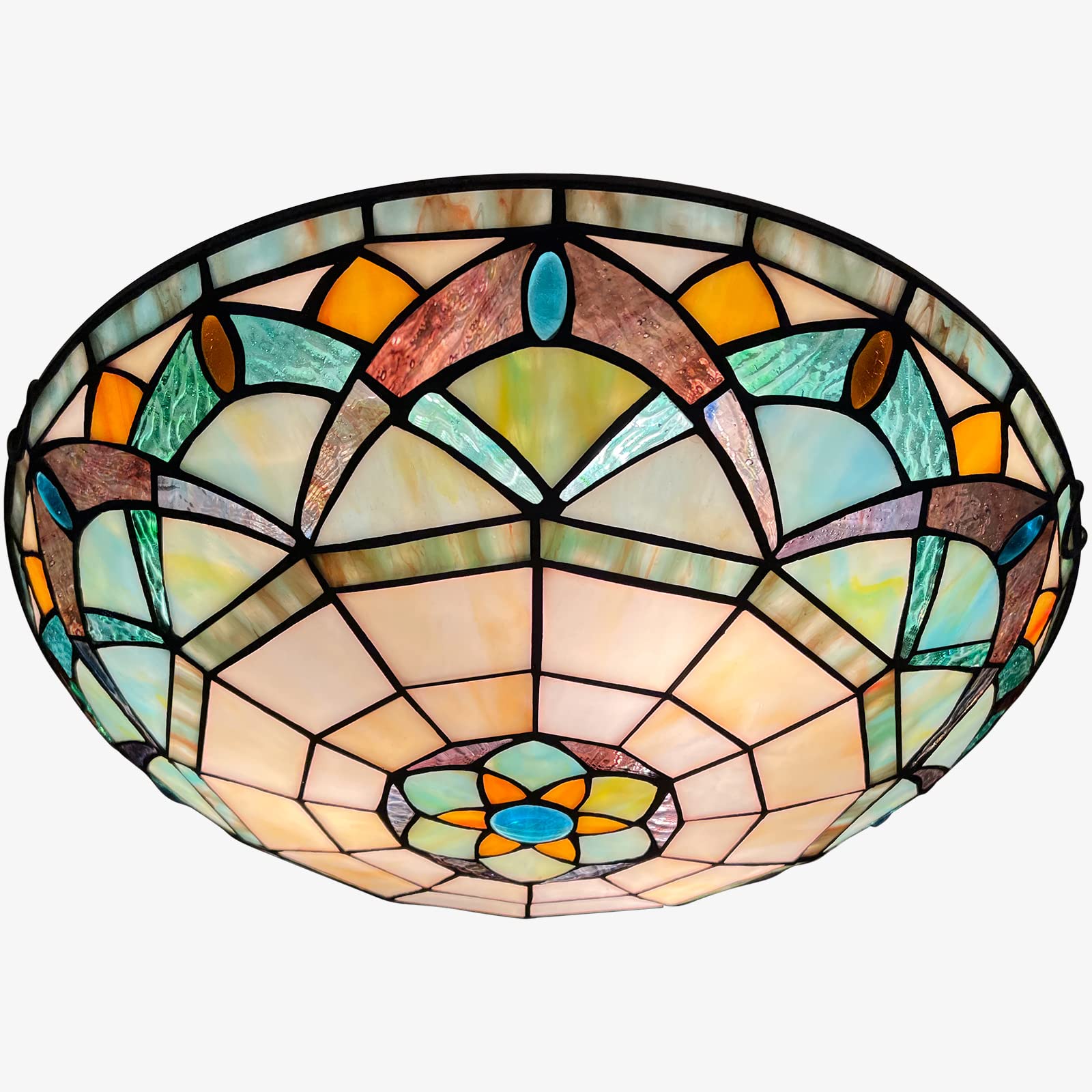 ARTZONE Tiffany Style Stained Glass Ceiling Light Fixture - 3-Light 16