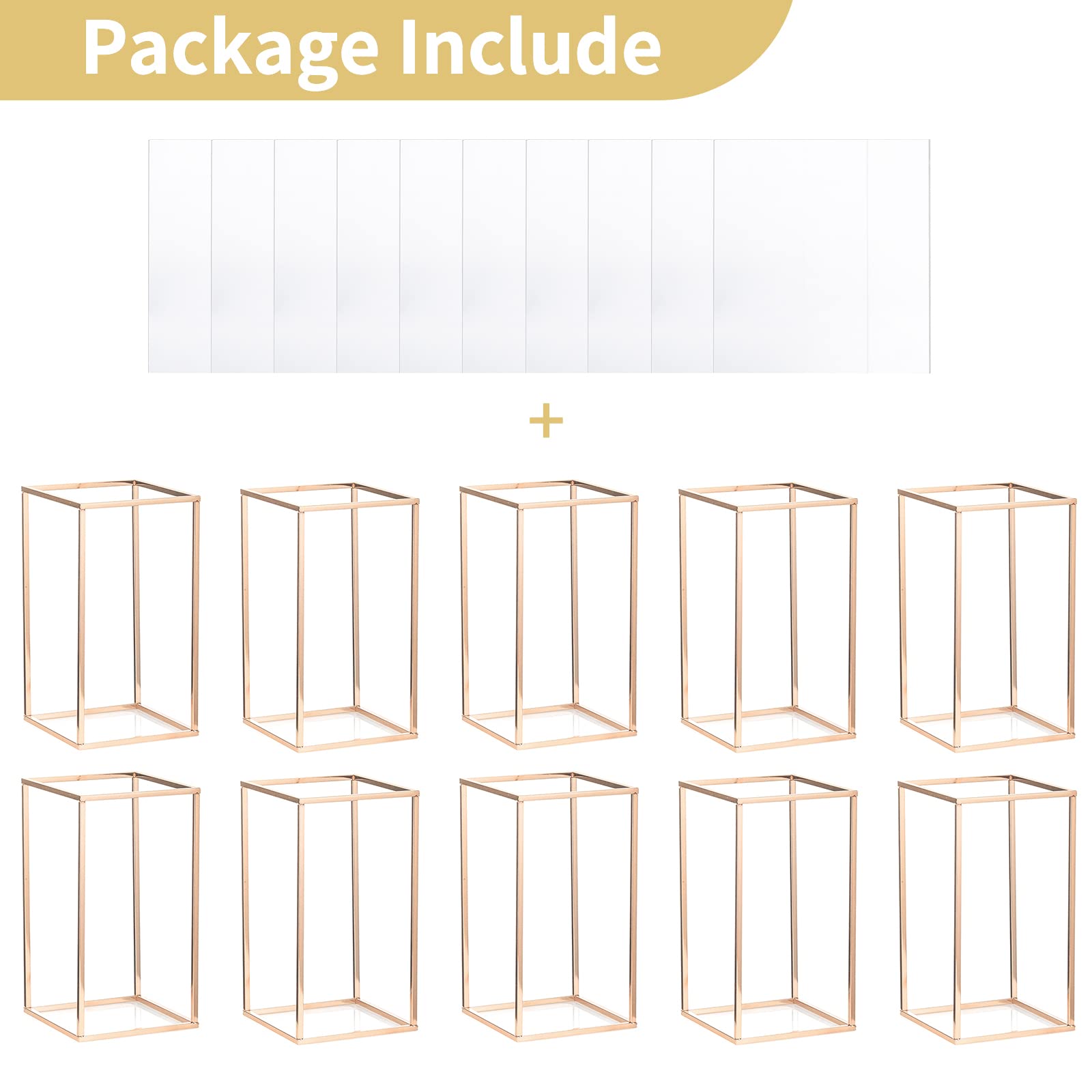 10-Pack Nuptio 15.75 Inch Tall Gold Wedding Vases with Acrylic Panels - Elegant Floral Centerpieces for Wedding Tables, Home Decor, Party & Event Decorations - Perfect for Weddings, Anniversaries, and Special Occasions