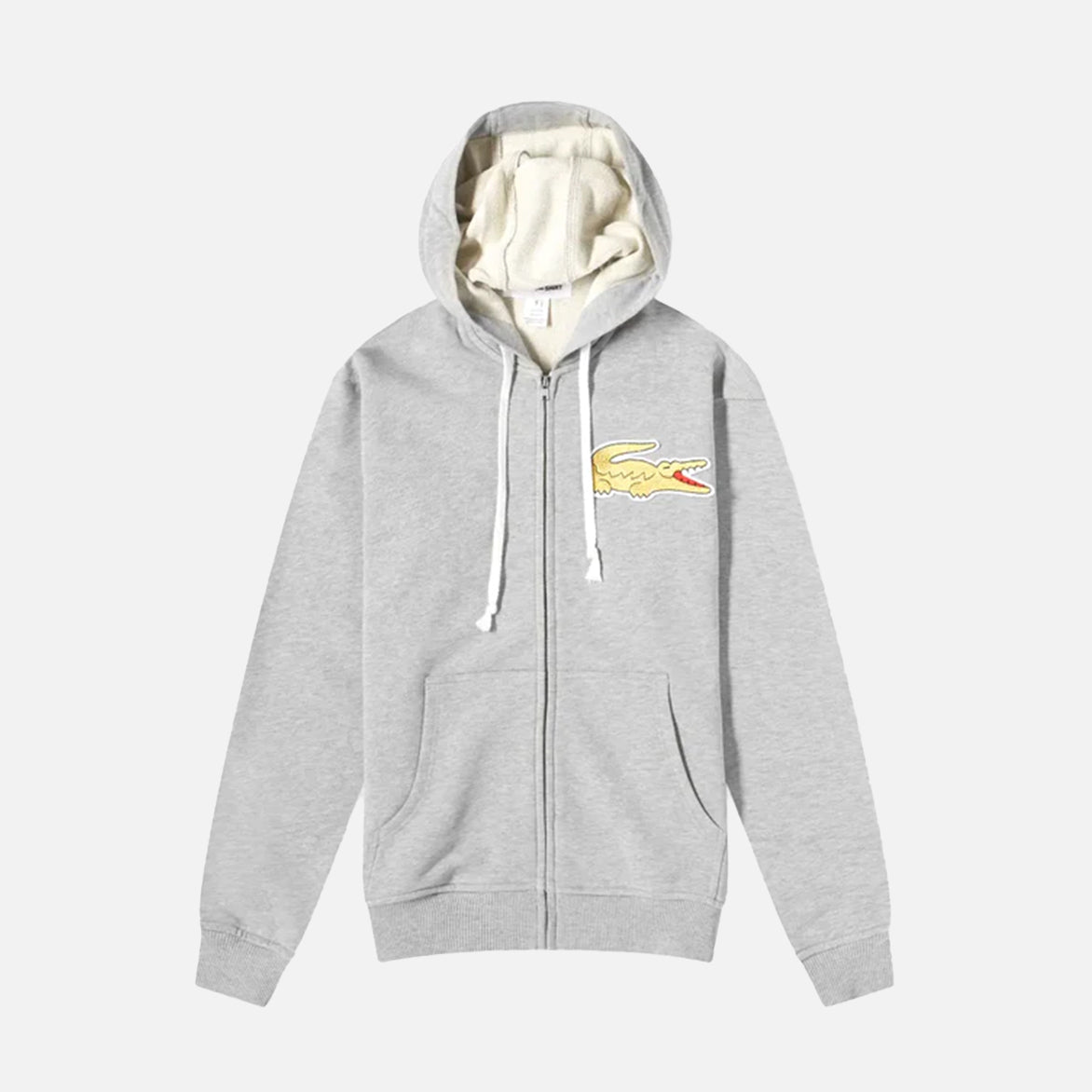 CDG x Lacoste Zip-Up Hoodie for Men & Women - Grey Cotton Blend Pullover for Casual & Streetwear Style | Perfect for Everyday Wear, Gym & Outdoor Activities