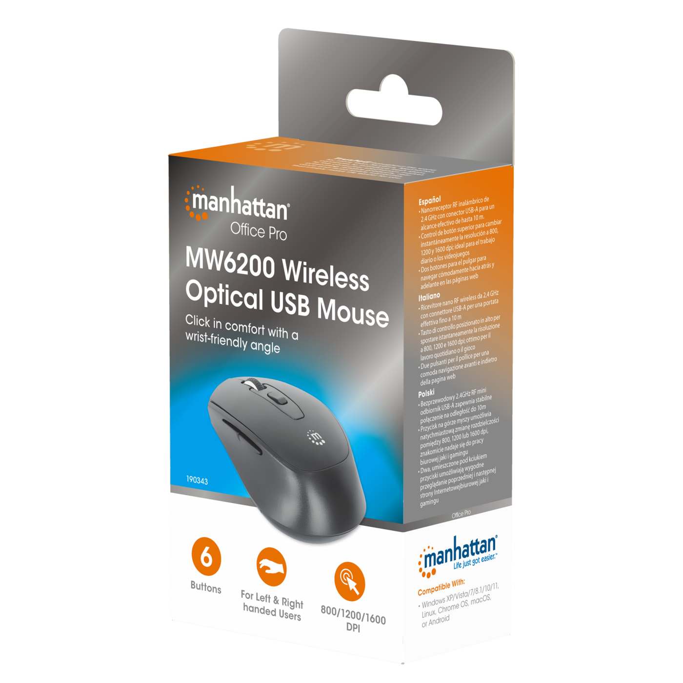 MW6200 Wireless Optical USB Mouse - Ergonomic Design, Plug & Play, 1600 DPI for Laptop, PC, Mac - Perfect for Office, Gaming & Home Use