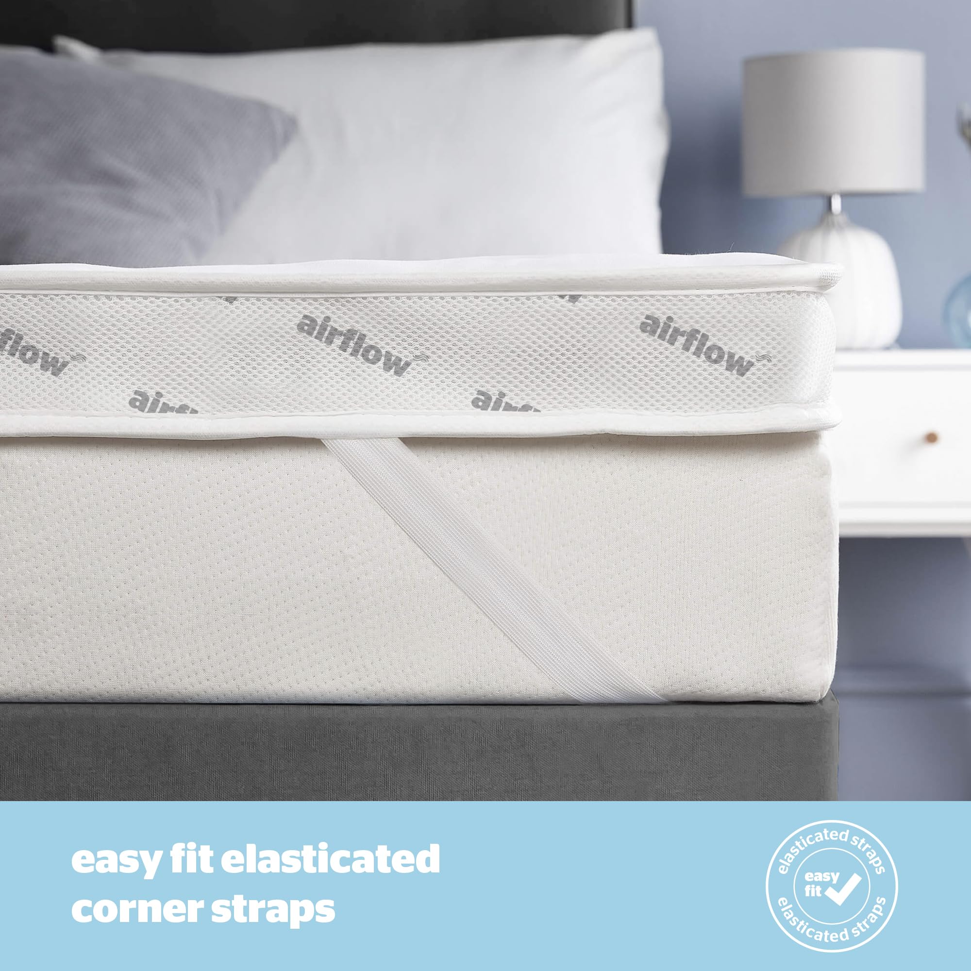 Silentnight Airflow 800 Double Mattress Topper - 8cm Extra Thick Cooling Mattress Pad with Deep Fitted Design, Breathable Mesh Sides & Elastic Straps - Double Size 190x135cm (75x53in) - White - Perfect for Hot Sleepers & Pressure Relief