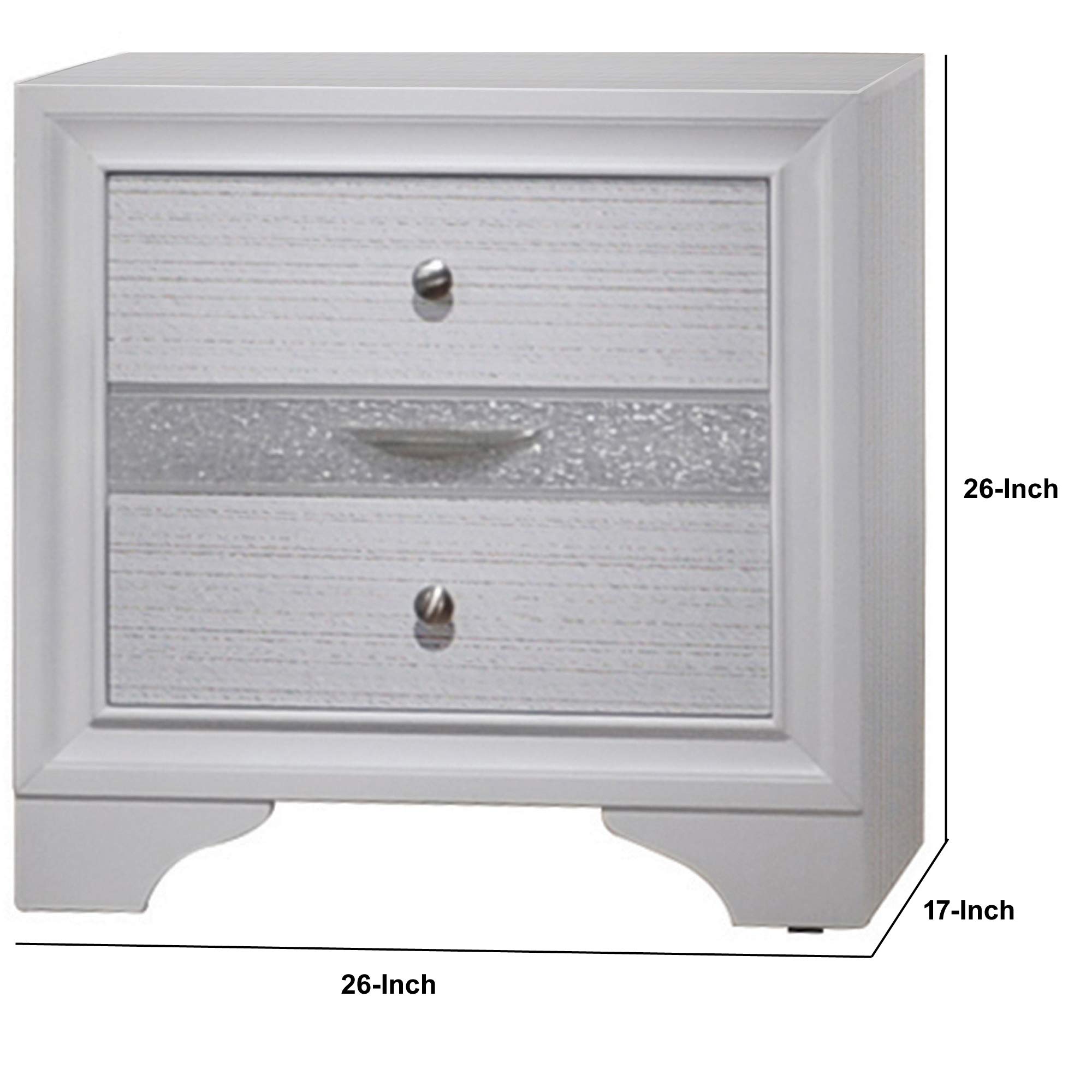 Benzara Stylish 3 Drawer Wood Nightstand - Modern White Bedside Table for Bedroom, Living Room & Nursery Storage