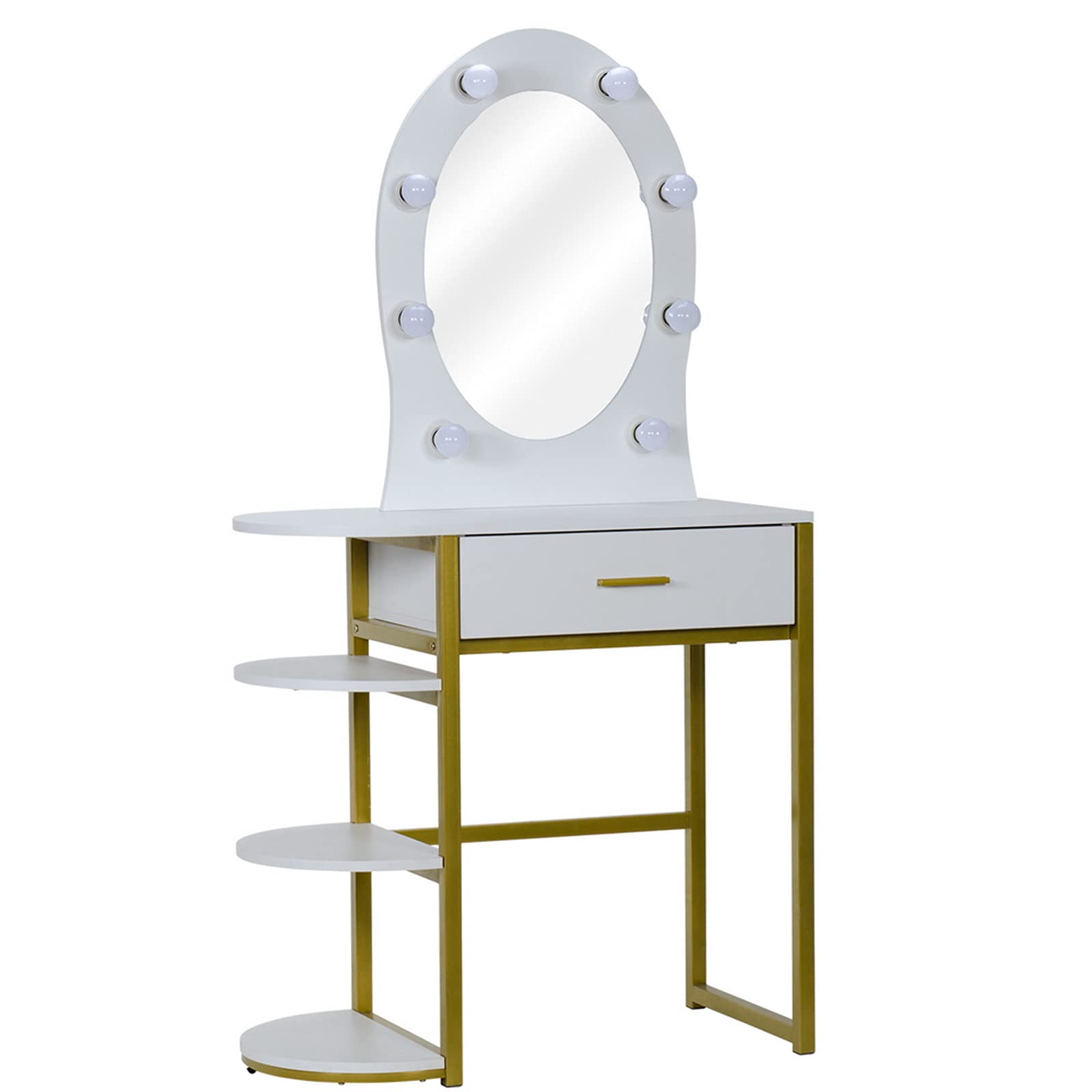 JASOYA Modern White Steel Frame Dresser with Special-Shaped Mirror & Single Drawer - 3-Tier Storage for Beauty Salon, Bedroom, Living Room - Perfect for Makeup Vanity, Bedside Storage & Home Organization