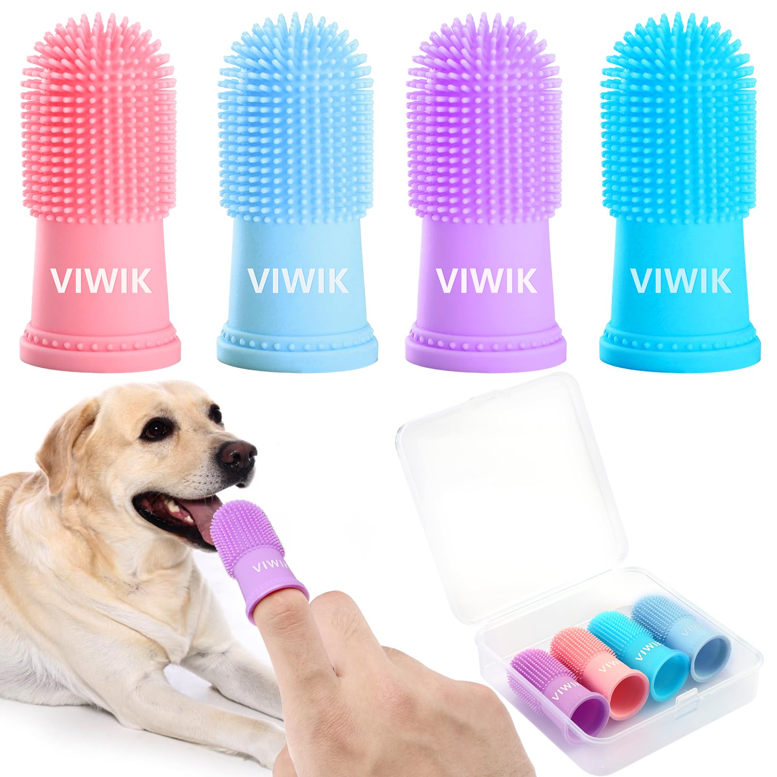 VIWIK 4-Pack Dog & Cat Toothbrush Kit - Finger Toothbrush for Small to Large Dogs & Puppies | Pet Dental Care & Teeth Cleaning Supplies | Perfect for Daily Oral Hygiene at Home