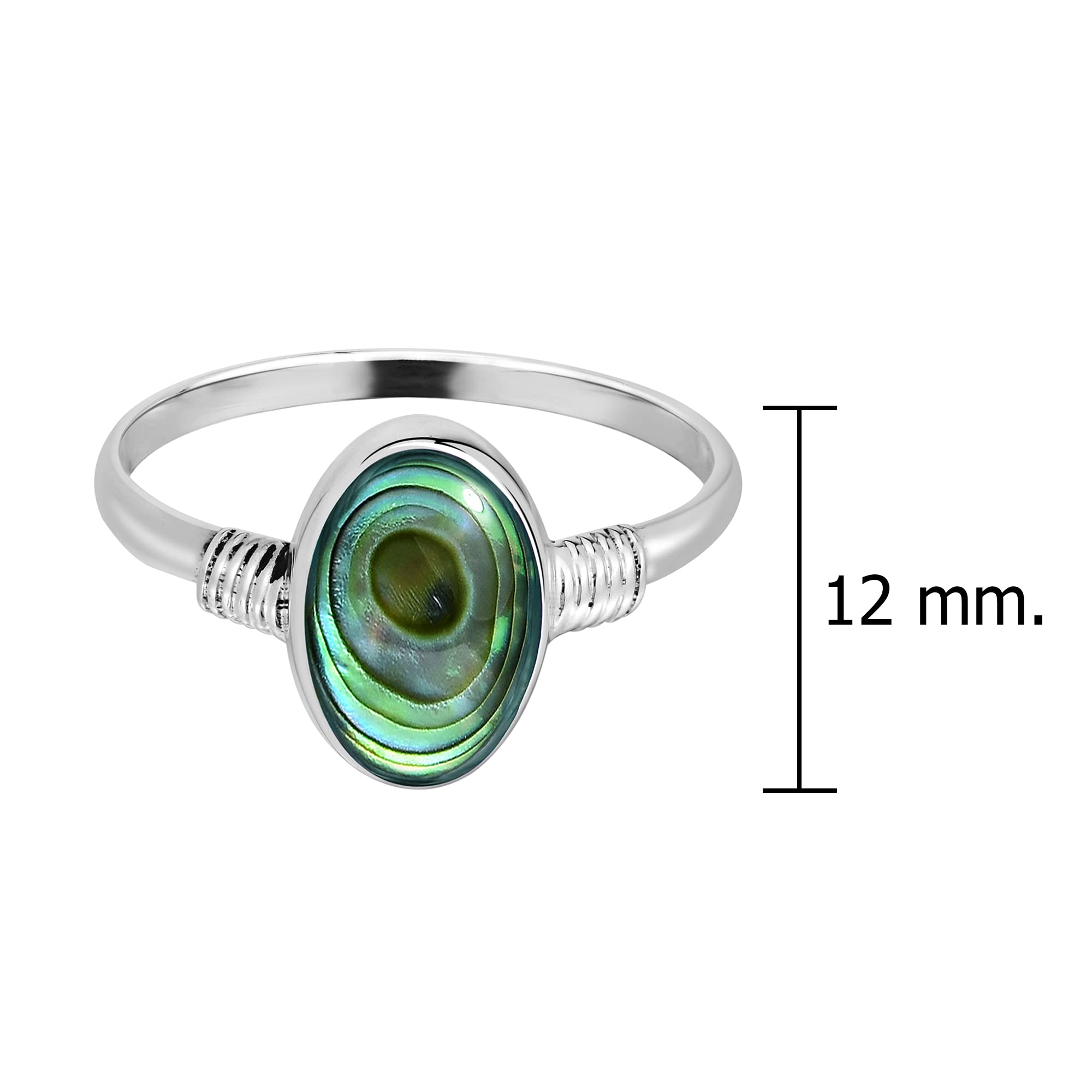 Elegant Abalone Shell .925 Sterling Silver Band Ring for Women | Tiny Wedding, Casual Comfort Fit Rings | Perfect Gift for Daughter, Wife, Mom | Sizes 7-10 | Ideal for Beach Weddings, Anniversary Gifts & Everyday Wear