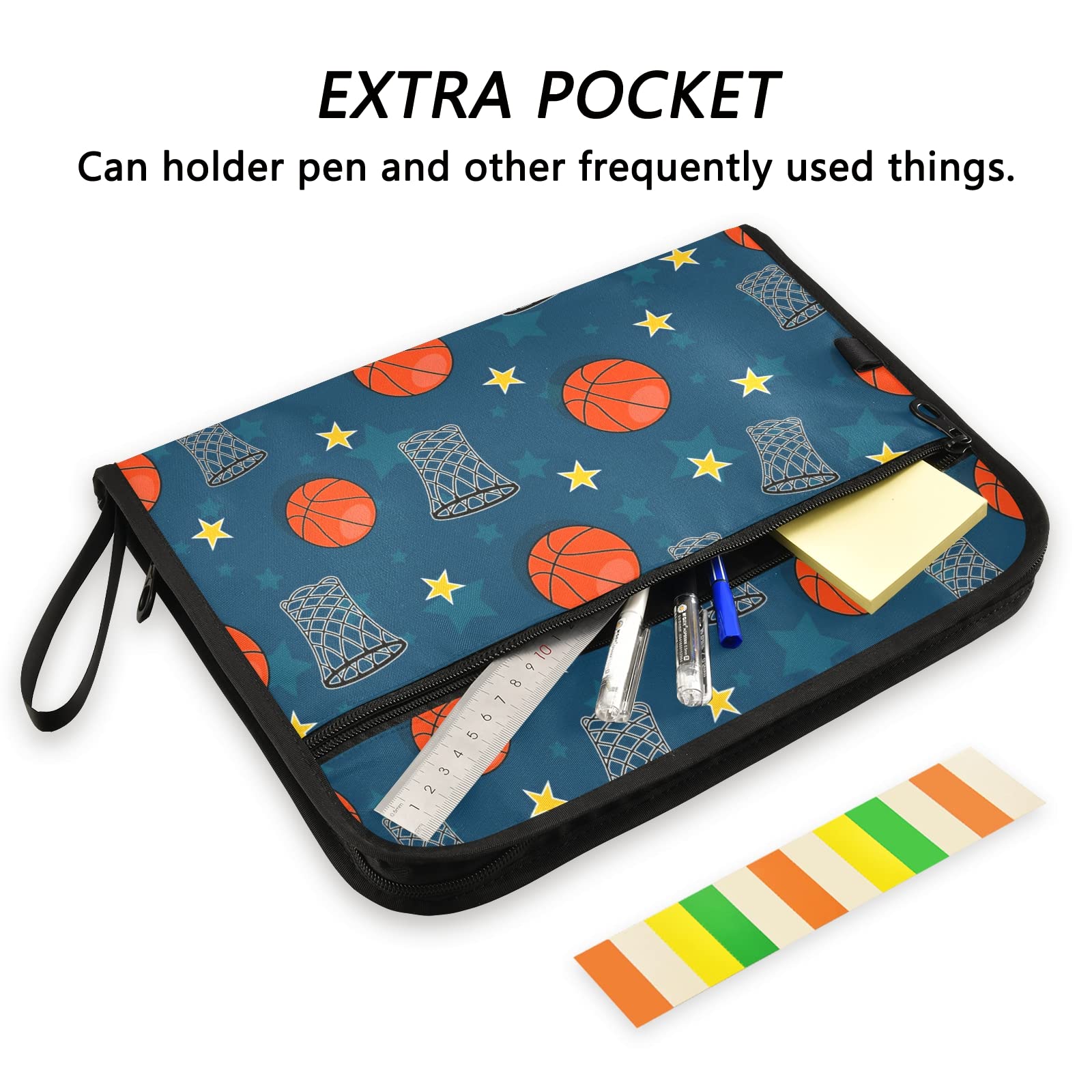 13 Pocket Expanding Basketball File Folder with Labels - Plastic Document Organizer for A4 Paper, School, Office & Travel Use - Portable Filing Bag for Sports Enthusiasts & Professionals