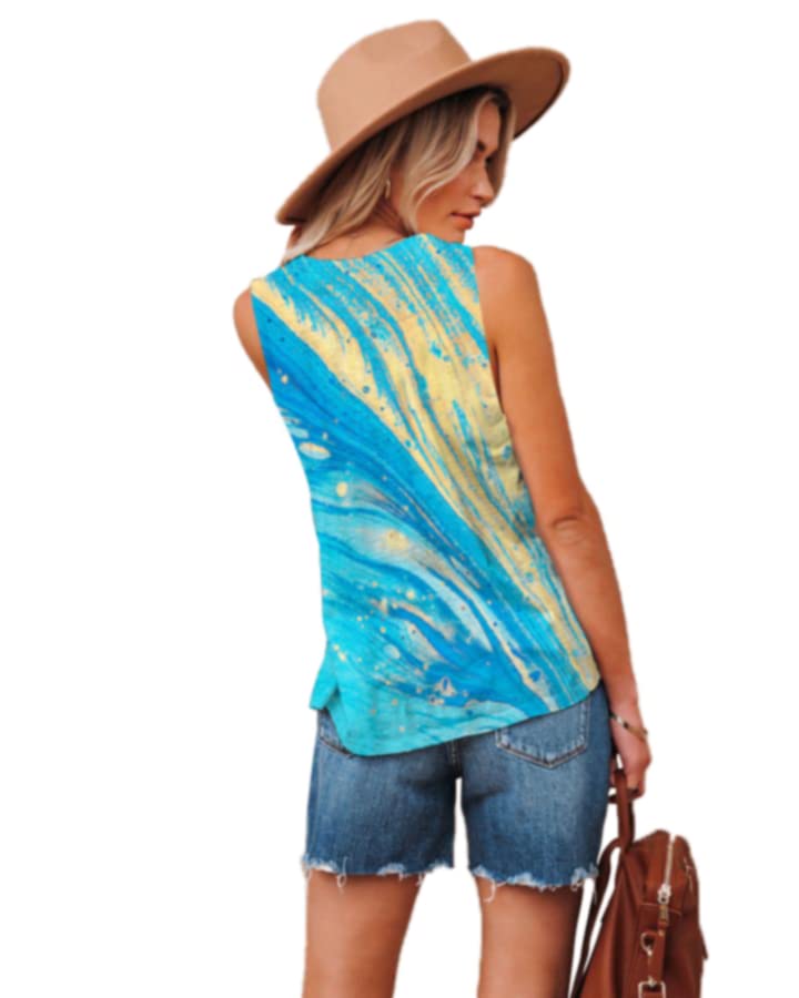 ETCYY Women's Summer V-Neck Tie Dye Tank Top - Sleeveless Loose Fit Printed Basic Tee | Casual Outfit, Beach Wear & Vacation Essentials