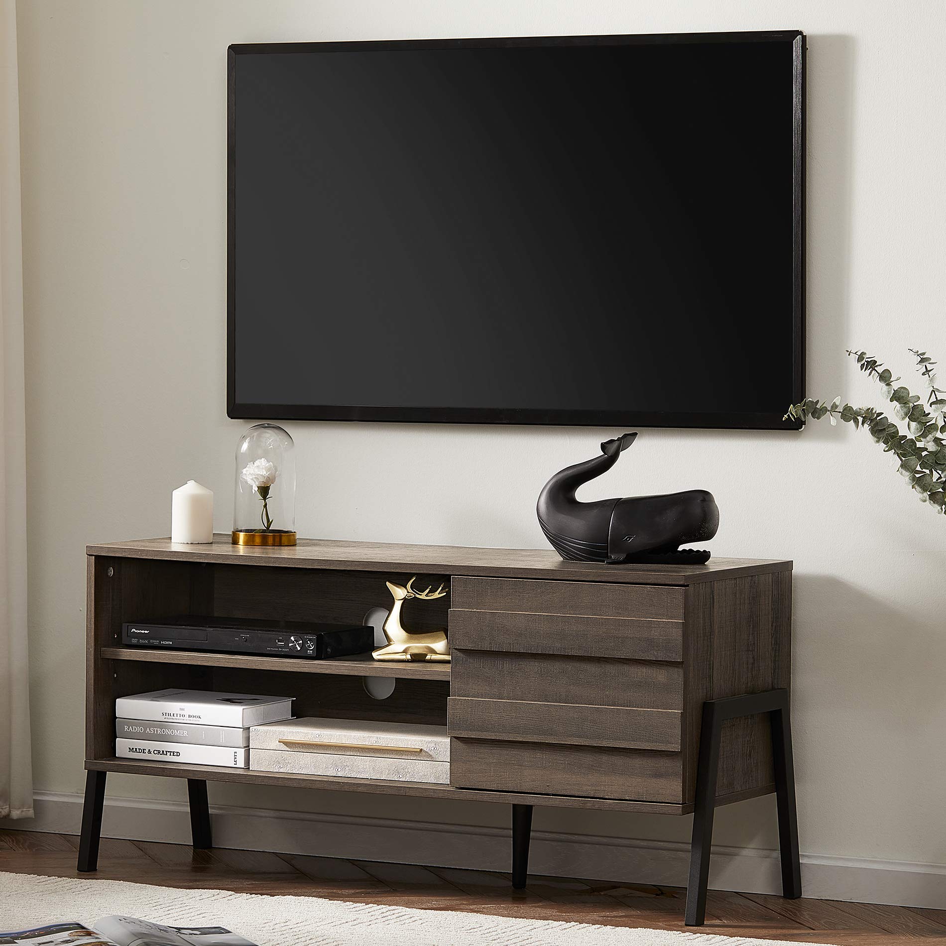 FITUEYES 43 Inch Mid-Century Modern TV Stand for TVs up to 55 Inch - Retro Media Console with Storage Cabinet & Cubby - Espresso Entertainment Center for Living Room & Bedroom - Perfect for Home Theater Setup & Stylish Home Decor