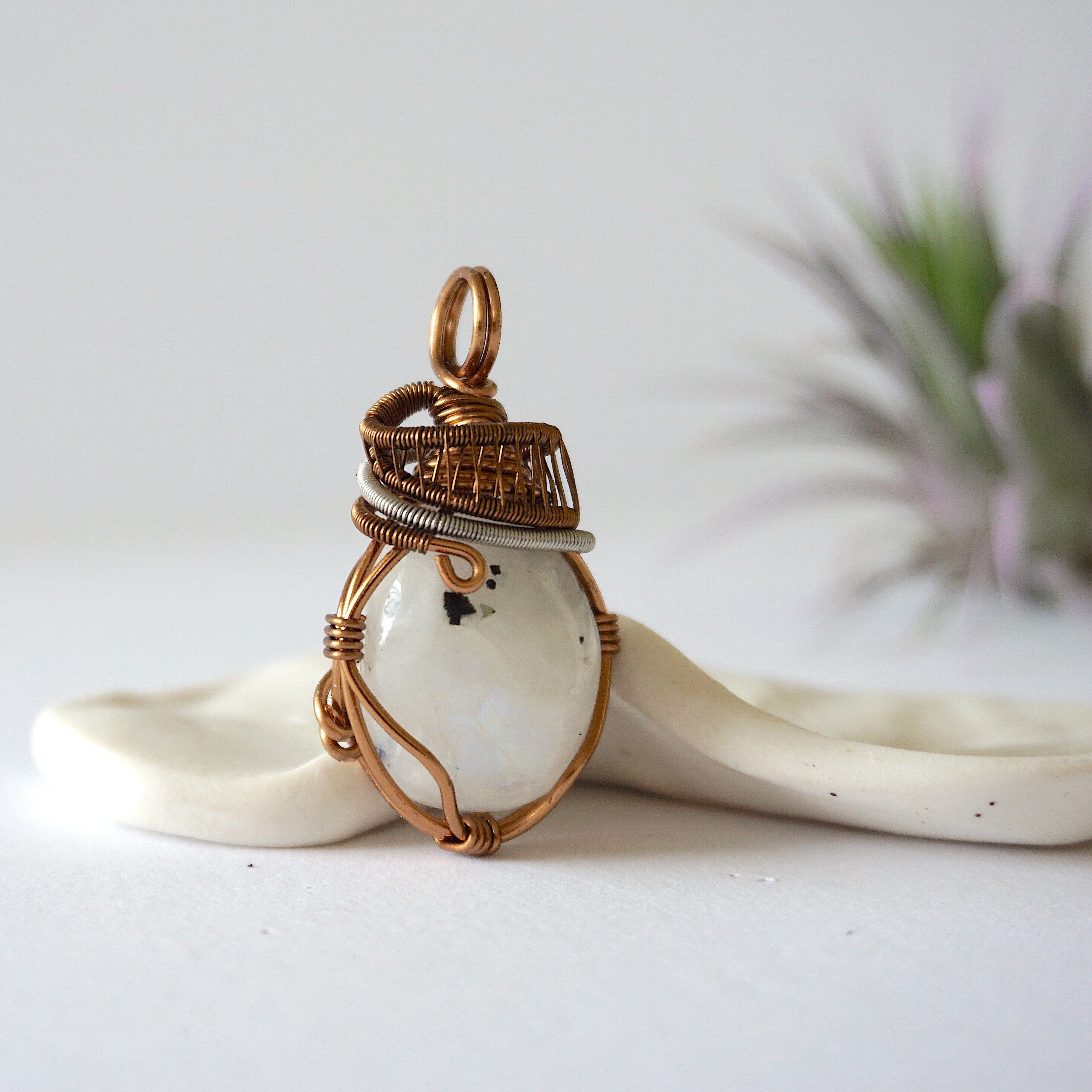 Rainbow Moonstone Necklace in Antique Bronze & White Gold Plated - Elegant Jewelry for Women, Perfect for Weddings, Parties & Special Occasions