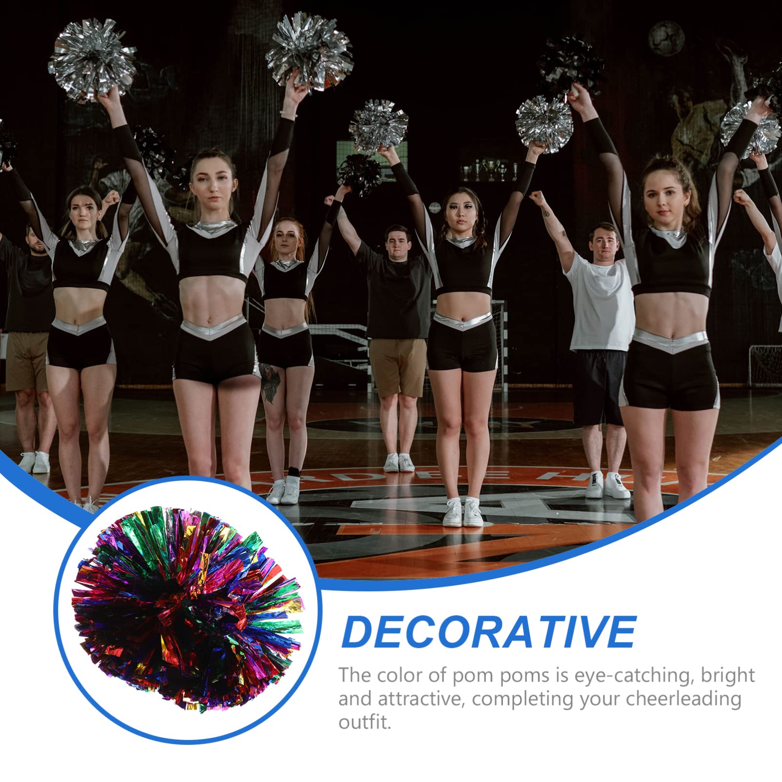BESPORTBLE 2-Pack Cheerleader Pom Poms with Handles - Fluffy Cheerleading Hand Balls for Sports Games, Cheerleading Practice, Dance Performances & Party Decorations - Vibrant Team Spirit Accessories