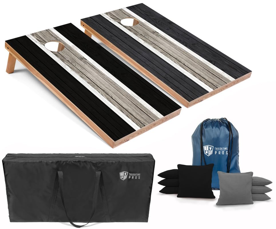 Tailgating Pros Striped LED Cornhole Board Set with Built-in Lights - 4'x2' Regulation Size, Multicolor LED Lights, 8 Bean Bags & Carrying Case - Perfect for Backyard Parties, Tailgating & Outdoor Games