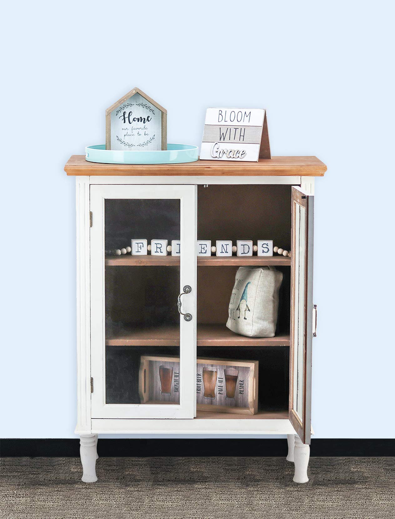 Rustic Wood Cabinet with Glass Doors & Removable Shelves - Easy Assembly Farmhouse Buffet Sideboard for Kitchen, Dining Room Storage (Brown) | Perfect for Farmhouse Decor & Small Space Organization