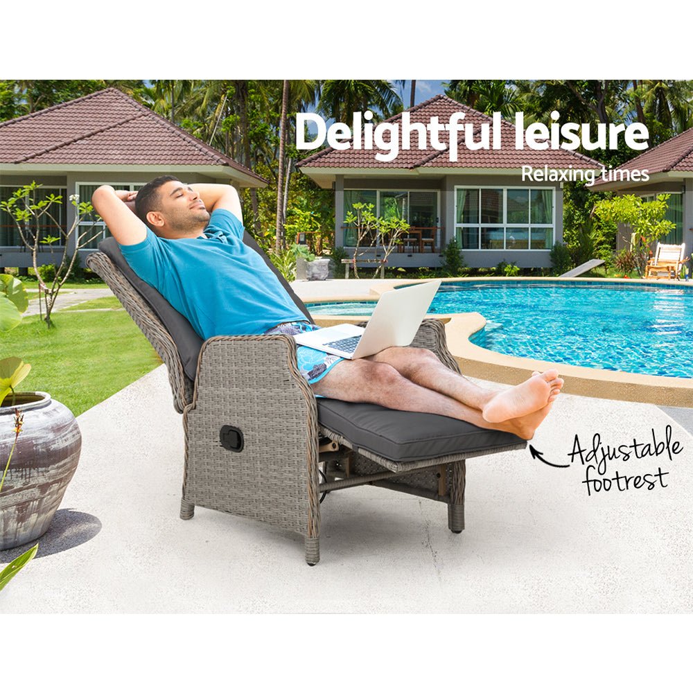 Elara Outdoor Recliner Patio Chair - Grey - Adjustable Lounge Chair for Backyard, Poolside & Garden Relaxation - Weather-Resistant & Comfortable