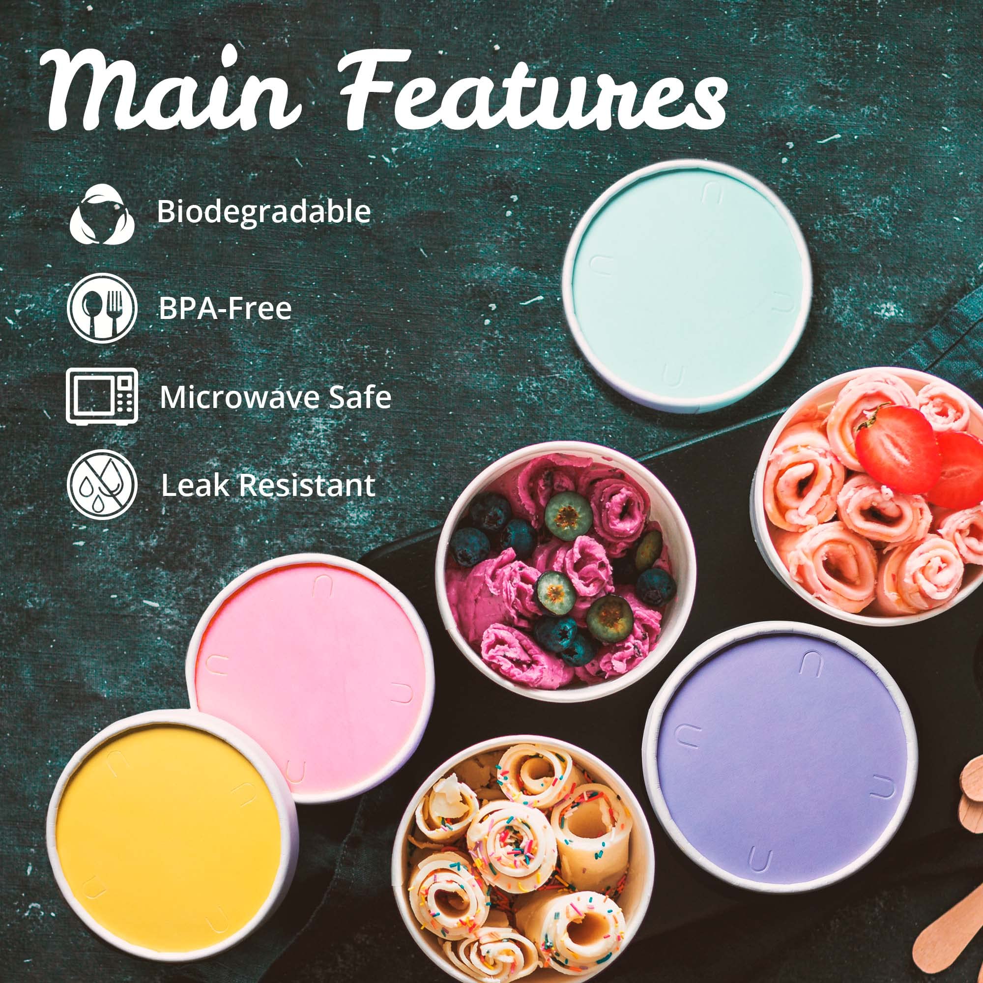 MATICAN 9-Oz Disposable Ice Cream Cups with Lids - 40-Pack Pastel Colored Paper Soup Containers for Desserts, Parties & Takeout | BPA-Free, Eco-Friendly & Leak-Proof