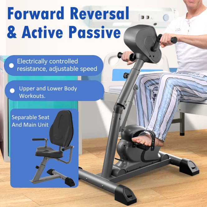 Motorized Exercise Bike with Adjustable PU Seat & Knee Pedal Trainer - Active/Passive Physical Therapy & Rehabilitation Equipment for Elderly Home Fitness - Ideal for Knee Recovery, Mobility Training & Low-Impact Workouts