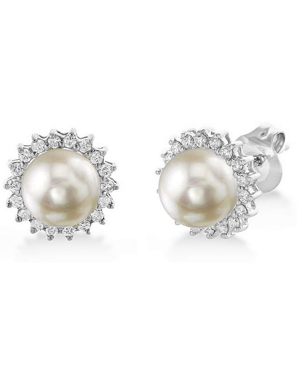 Japanese Akoya Cultured Pearl & Diamond Stud Earrings for Women - 14K Gold Tessie Pearl Earrings | Elegant Gift for Brides, Anniversary & Special Occasions