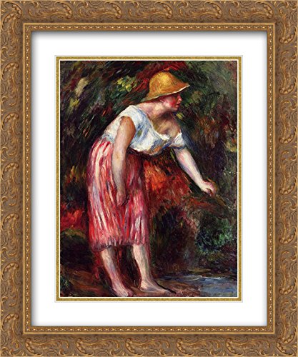 Pierre Auguste Renoir Woman in a Straw Hat Art Print - 20x24 Gold Ornate Frame with Double Matting - Vintage Museum Quality Wall Decor for Living Room, Bedroom & Office