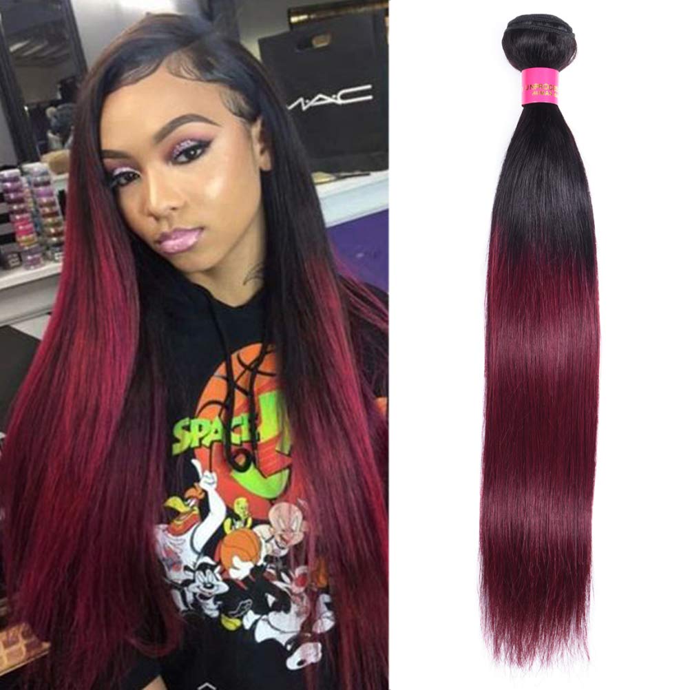 WOME Ombre Burgundy Peruvian Human Hair Bundles - Silky Straight Hair Weft Extensions (22