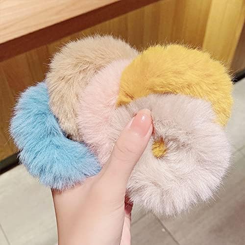 Luxury Starvis Faux Fur Scrunchies - Soft Pastel Hair Bands for Women & Girls (6-Pack, Multicolor) | Perfect for Ponytails, Buns & Everyday Hair Accessories | Great Gift Idea