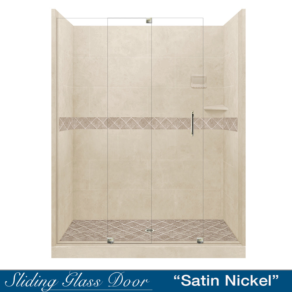 Freedom 60 Alcove Shower Kit - DIY Shower Remodel with Desert Sand Sistine Stone & Diamond Stone Accent | Includes Free Shampoo Niche | Easy Bathroom Upgrade for Home Renovation Projects