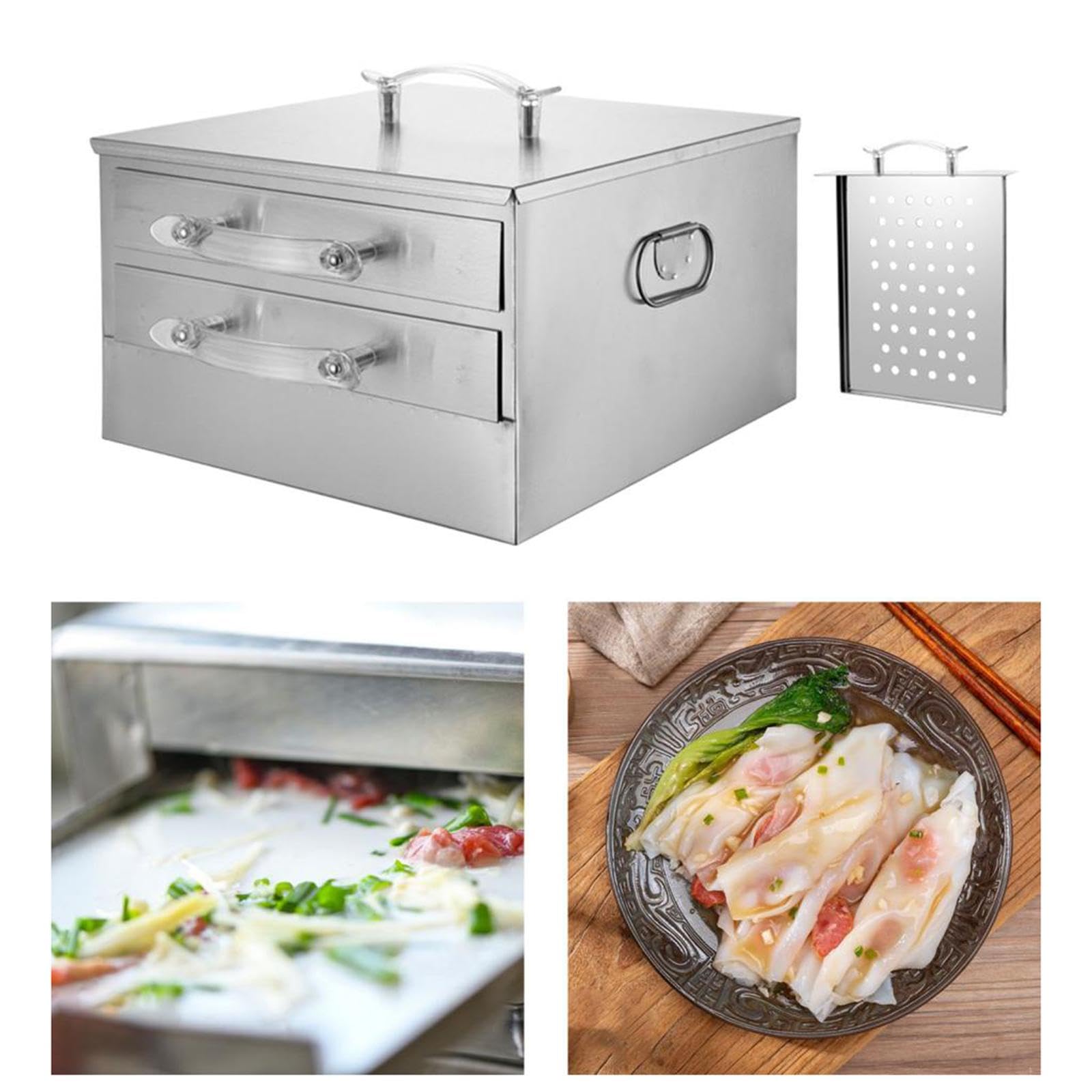 2-Tier Rice Noodle Roll Steamer Machine for Home Use - Professional Rice Roll Making Equipment with Tray & Steam Plate - Perfect for Breakfast, Dim Sum & Asian Cuisine Preparation