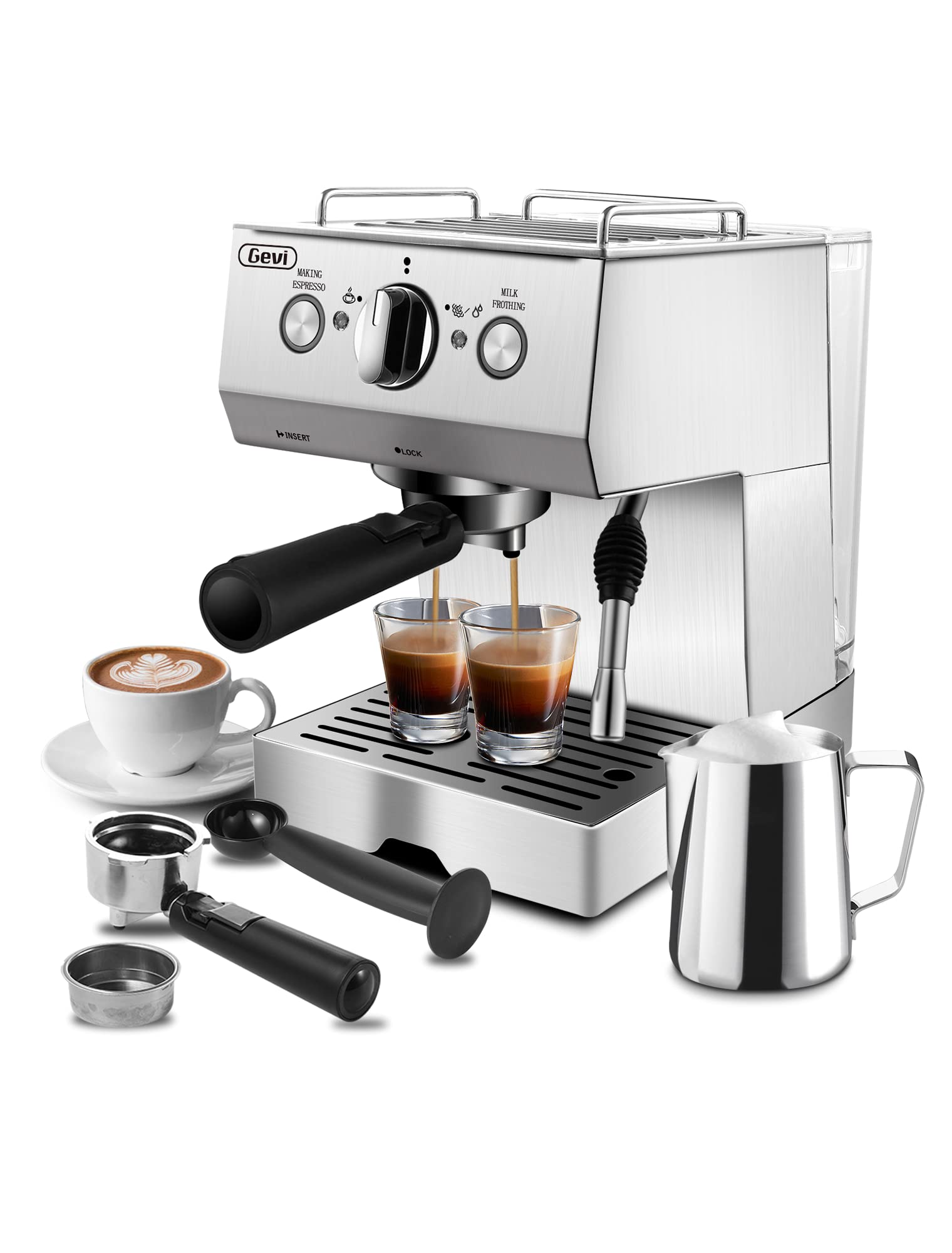 15 Bar Espresso Machine with Adjustable Milk Frother - Professional Coffee Maker for Cappuccino, Latte & Mocha - 1.5L Removable Water Tank, Dual Temperature Control, 1100W - Perfect for Home Baristas & Coffee Shops (Black)