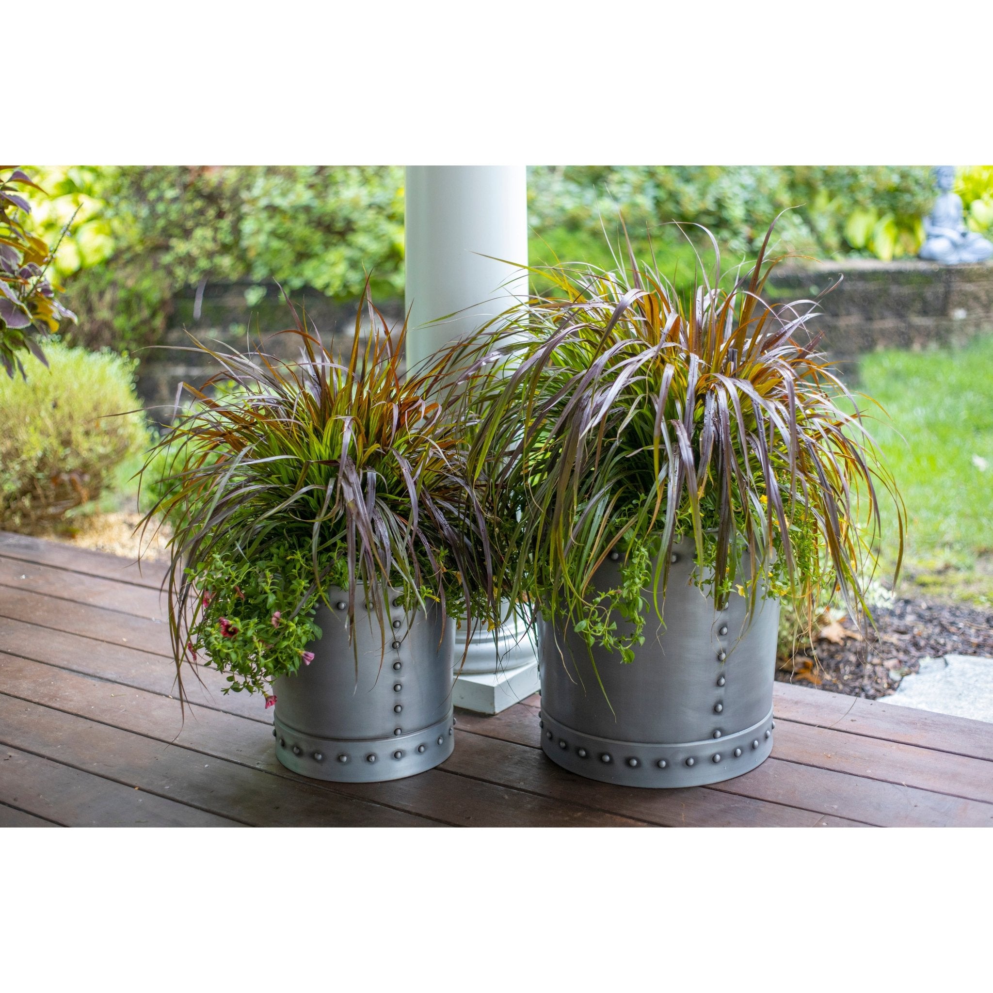 Large Riveted Zinc Planter Set of 2 - Modern Outdoor Garden Decor for Patio, Balcony & Home Entrance (12 Inch) | Durable Weather-Resistant Flower Pots
