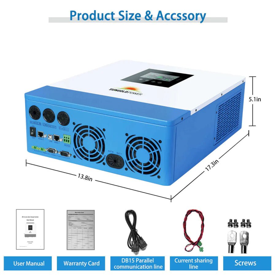 SunGoldPower 5000W 48V Pure Sine Wave Solar Inverter Charger for Home & RV Off-Grid Power System | Solar Panel Battery Backup for Emergency & Outdoor Use
