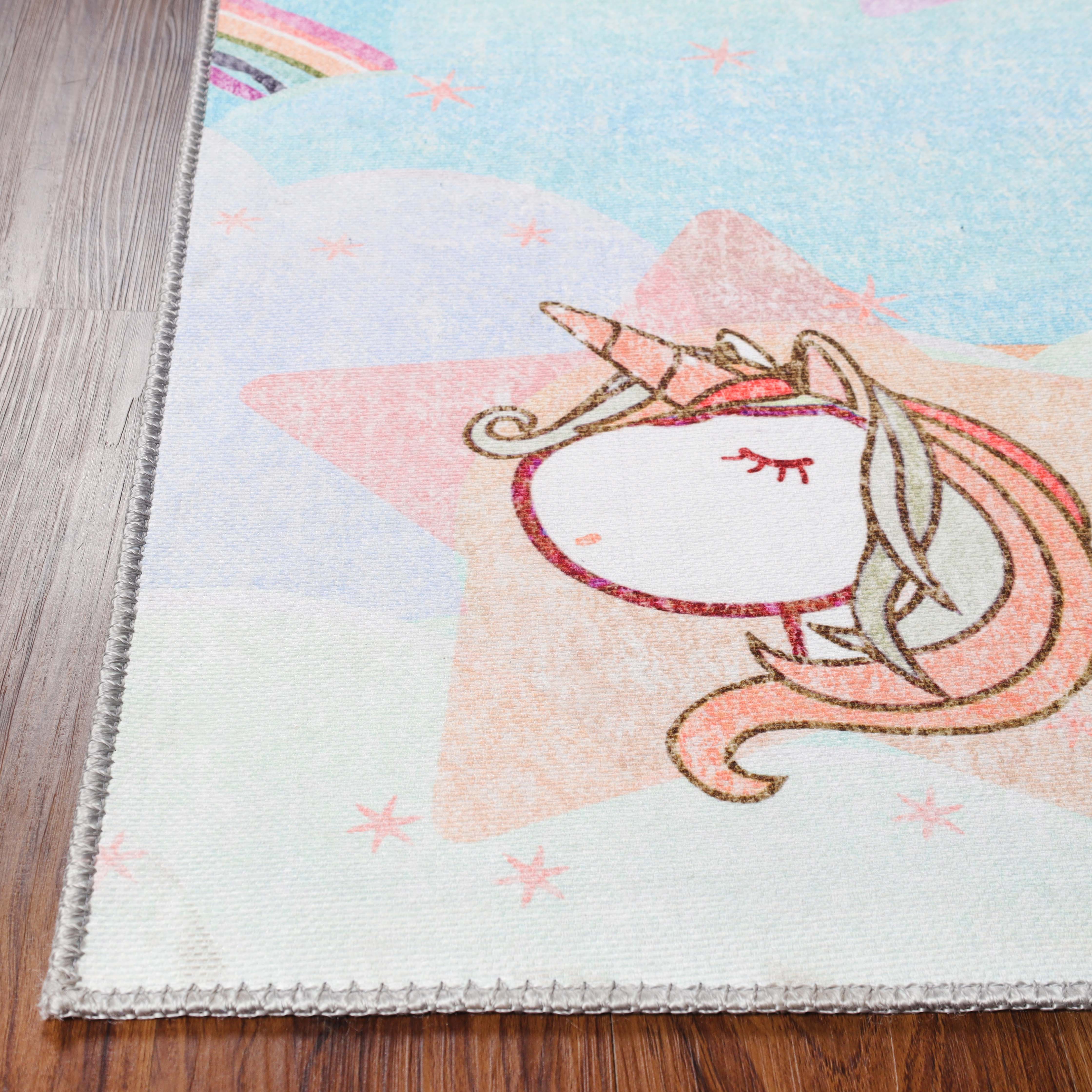 Soft Unicorn Rainbow Kids Playroom Rug - Non-Slip Nursery Carpet for Toddlers & Children - Perfect for Bedroom, Play Area & Daycare Decor