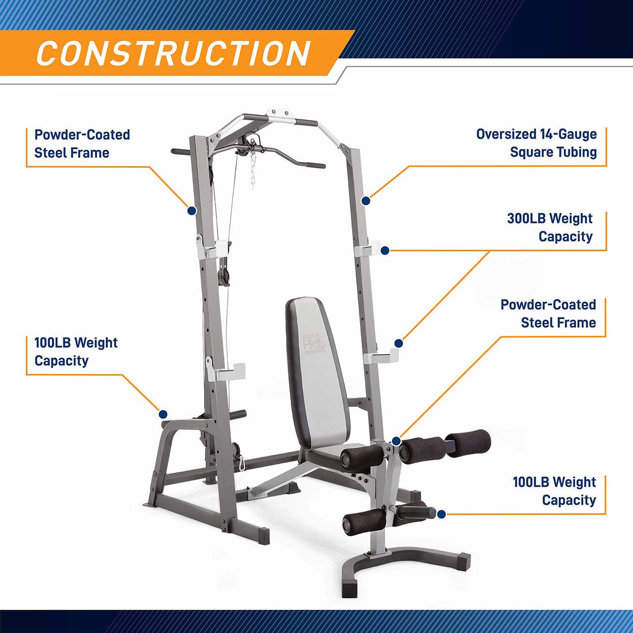 Marcy Pro Deluxe Power Cage System with Adjustable Weight Bench - Heavy Duty Home Gym Equipment for Strength Training & Bodybuilding (Model PM 5108) - Perfect for Garage Gyms & Home Workouts