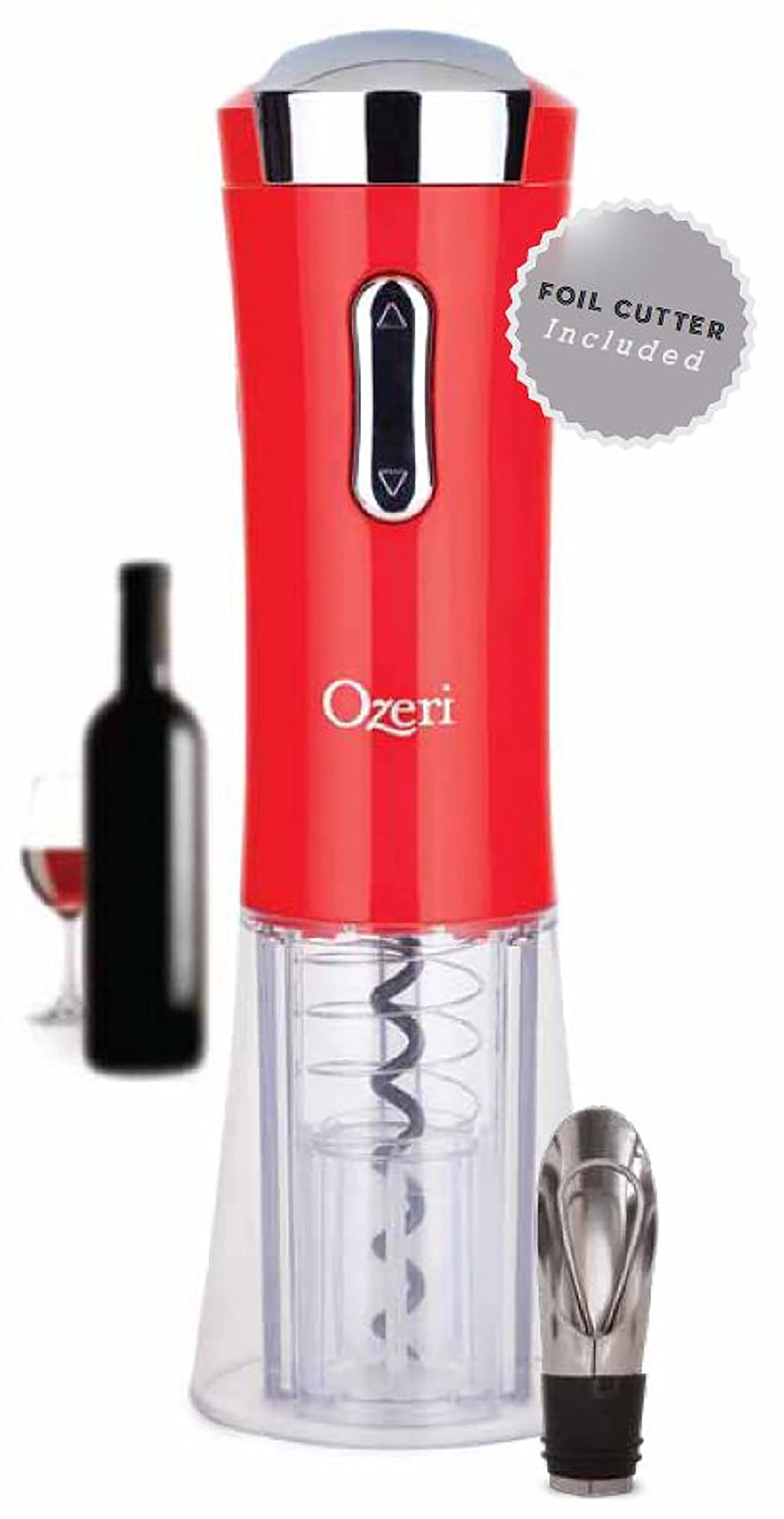 Ozeri Nouveaux II Electric Wine Opener with Foil Cutter, Wine Pourer & Stopper - Automatic Corkscrew for Easy Wine Opening - Perfect for Dinner Parties, Gifts & Home Bars