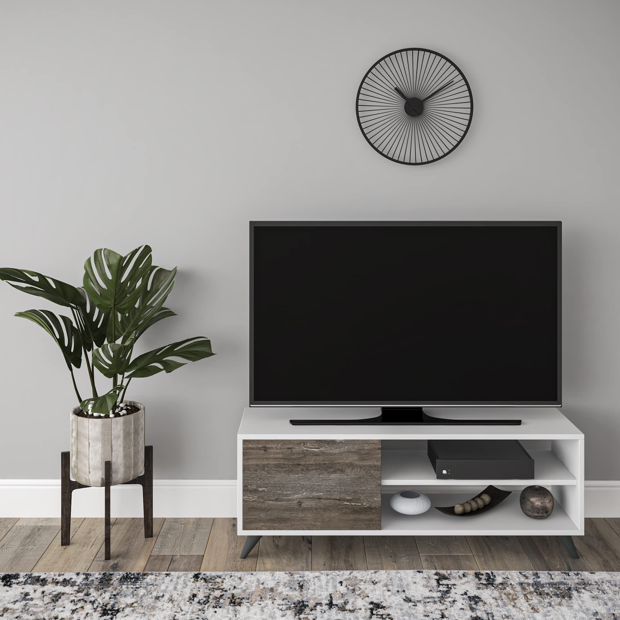 Modern White & Wenge TV Stand with Storage - 47.2