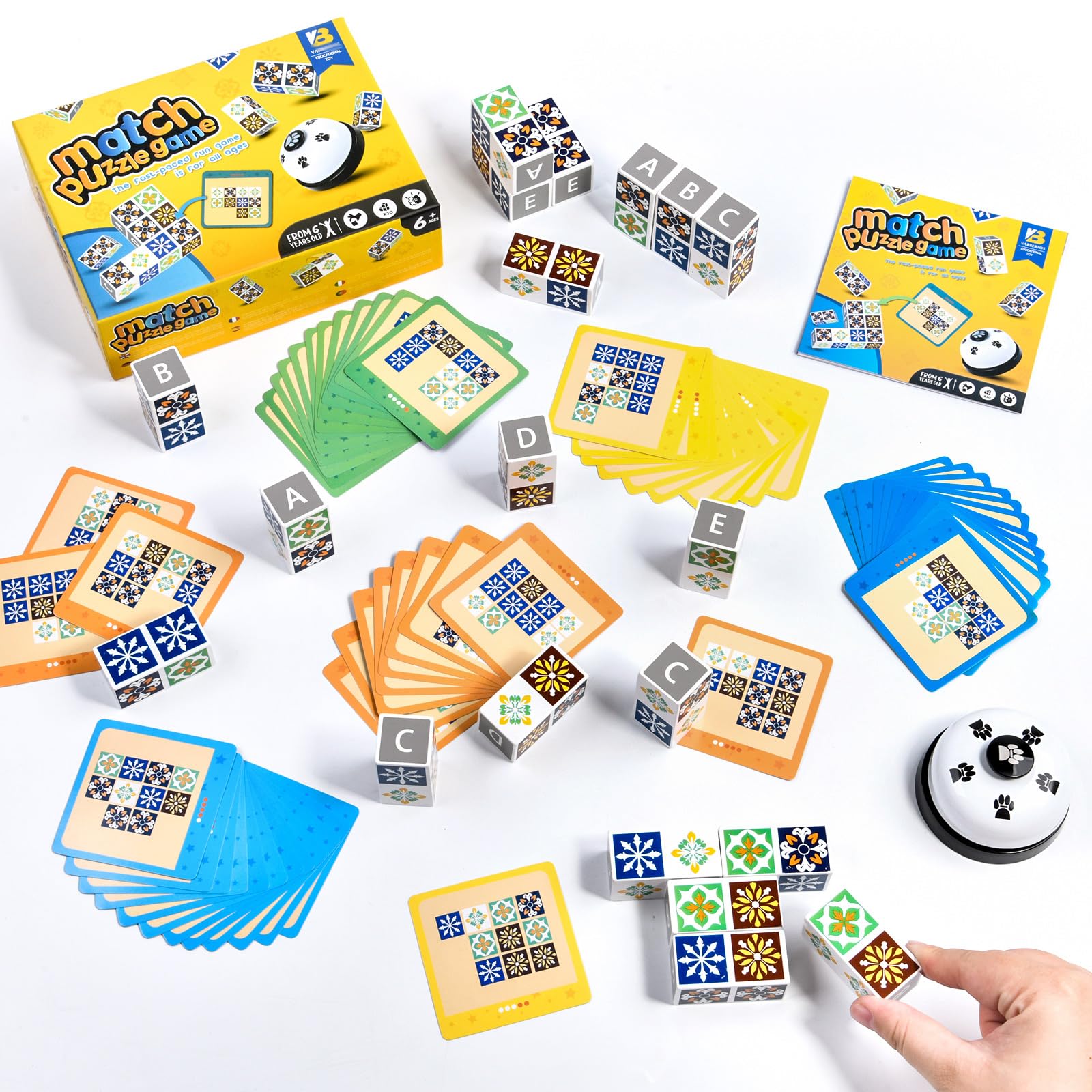 Wooden Match Puzzle Game - Fun Family Board Game for Kids & Adults - Educational Block Matching Cubes for Brain Training & Party Nights
