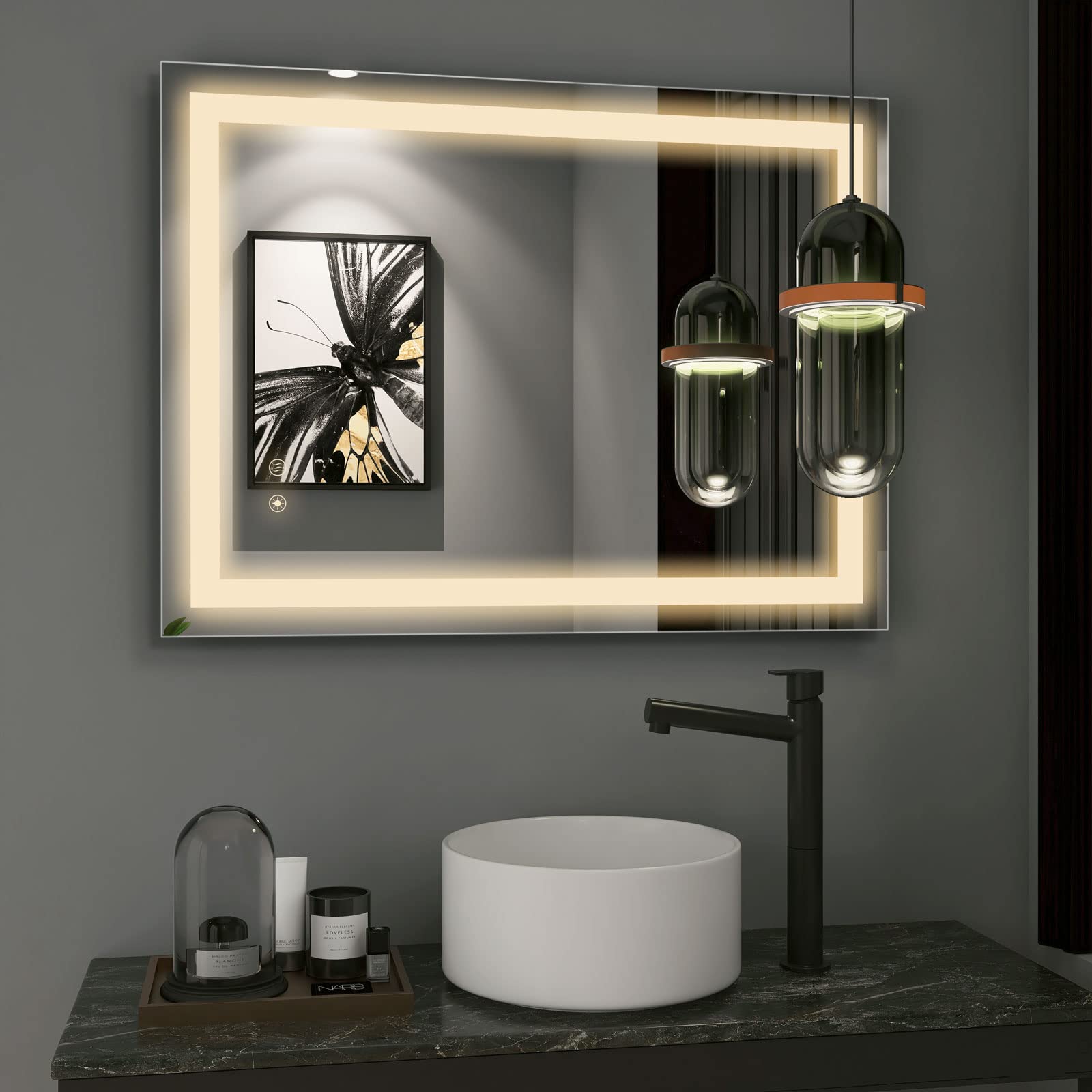 32 x 24 Inch LED Bathroom Mirror with Anti-Fog, Dimmable Lighting (White/Warm/Natural) - Smart Touch Control, Brightness Memory - Perfect for Makeup, Shaving & Home Decor (Horizontal/Vertical Mount)